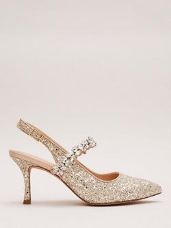 Phase Eight Embellished Slingback Court Shoes, Gold, Gold
