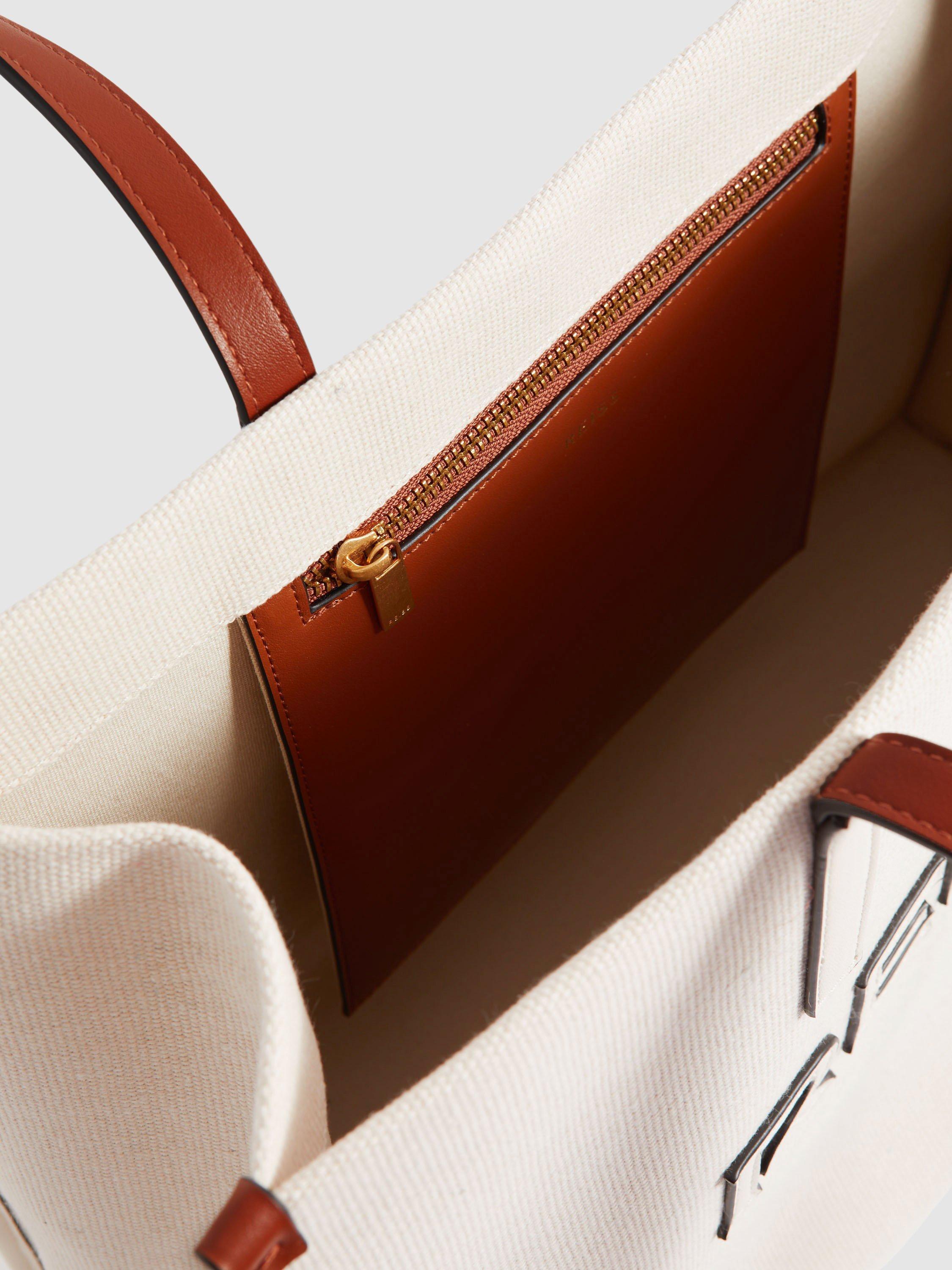 Product image 3 of 5, which shows Reiss Lola Woven Logo Tote Bag, Natural/Tan, One Size