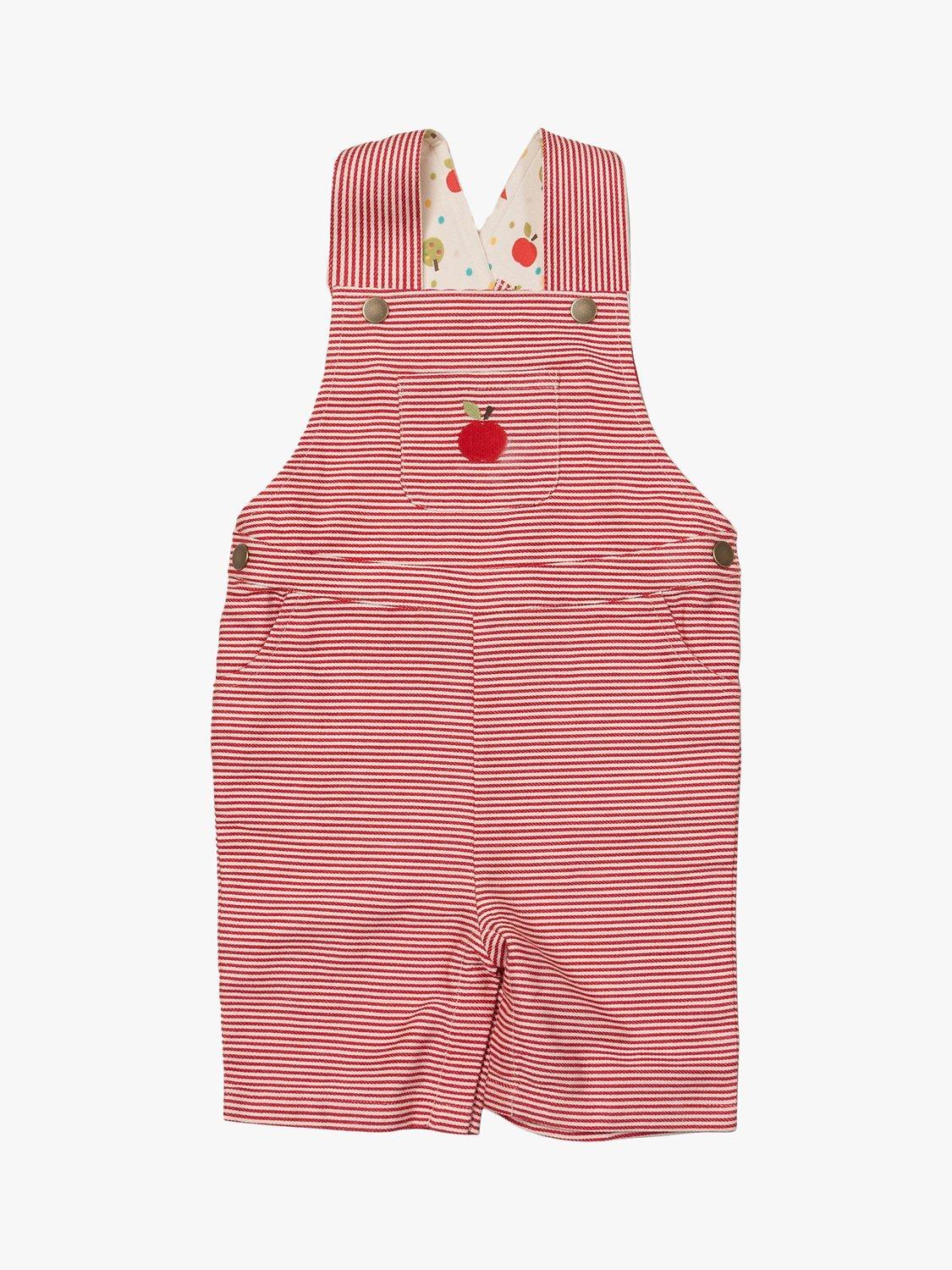 Little Green Radicals Baby Apple Stripe Dungarees, Red/Multi