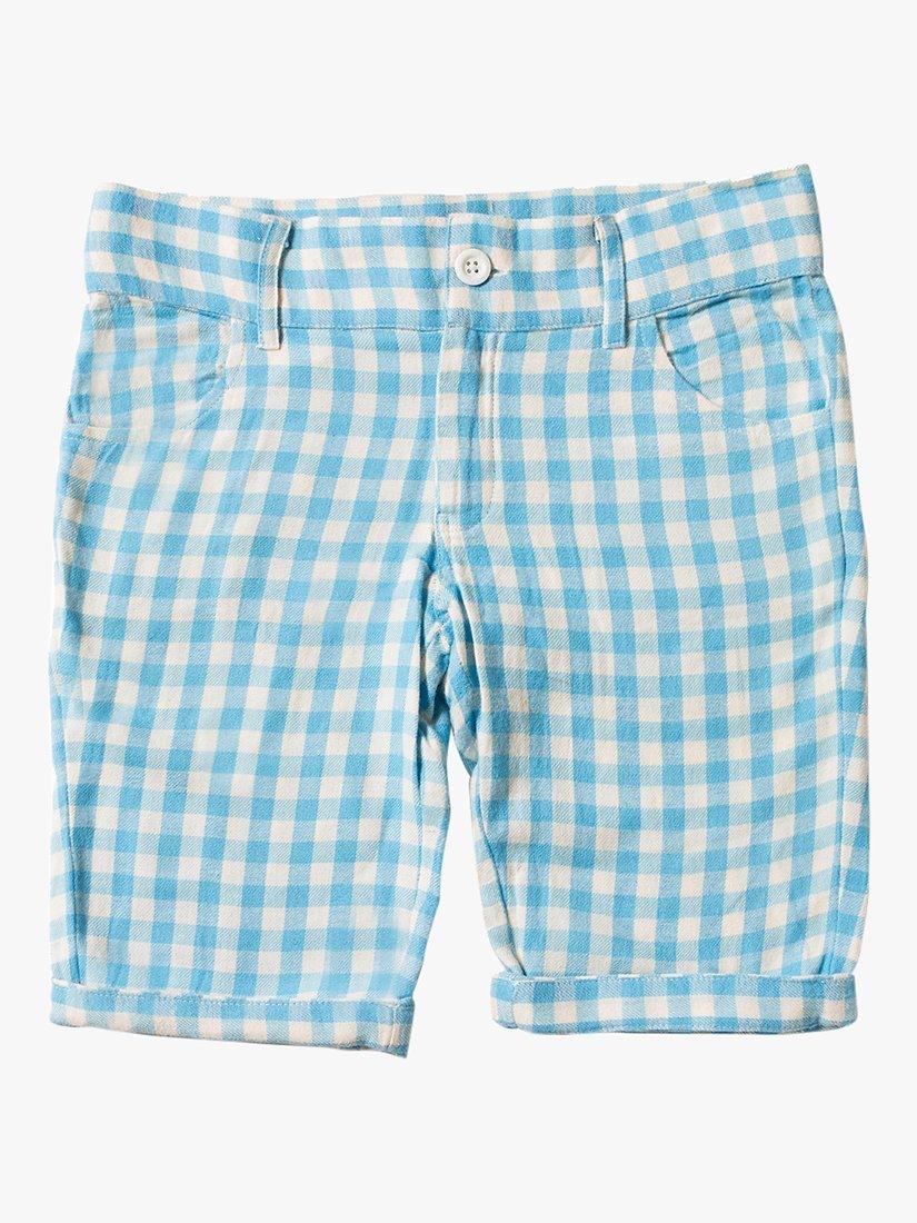 Little Green Radicals Baby Organic Cotton Check Sunshine Shorts, Corn Silk Blue