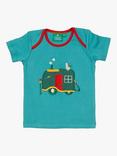 Little Green Radicals Baby Campervan Applique T-Shirt, Peacock Blue