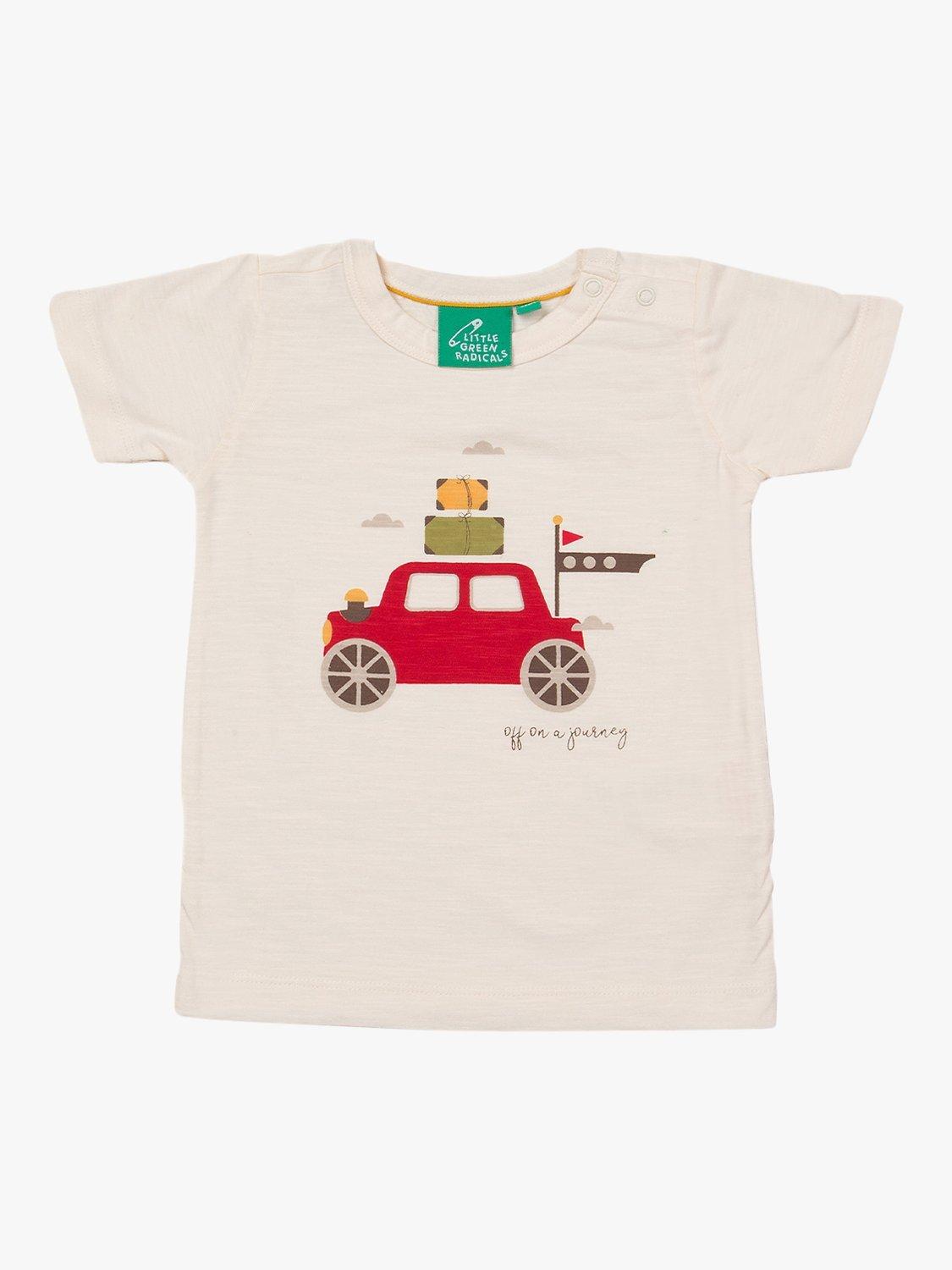 Product image 1 of 3, which shows Little Green Radicals Baby Car Journey T-Shirt, Cream, 0-3 months