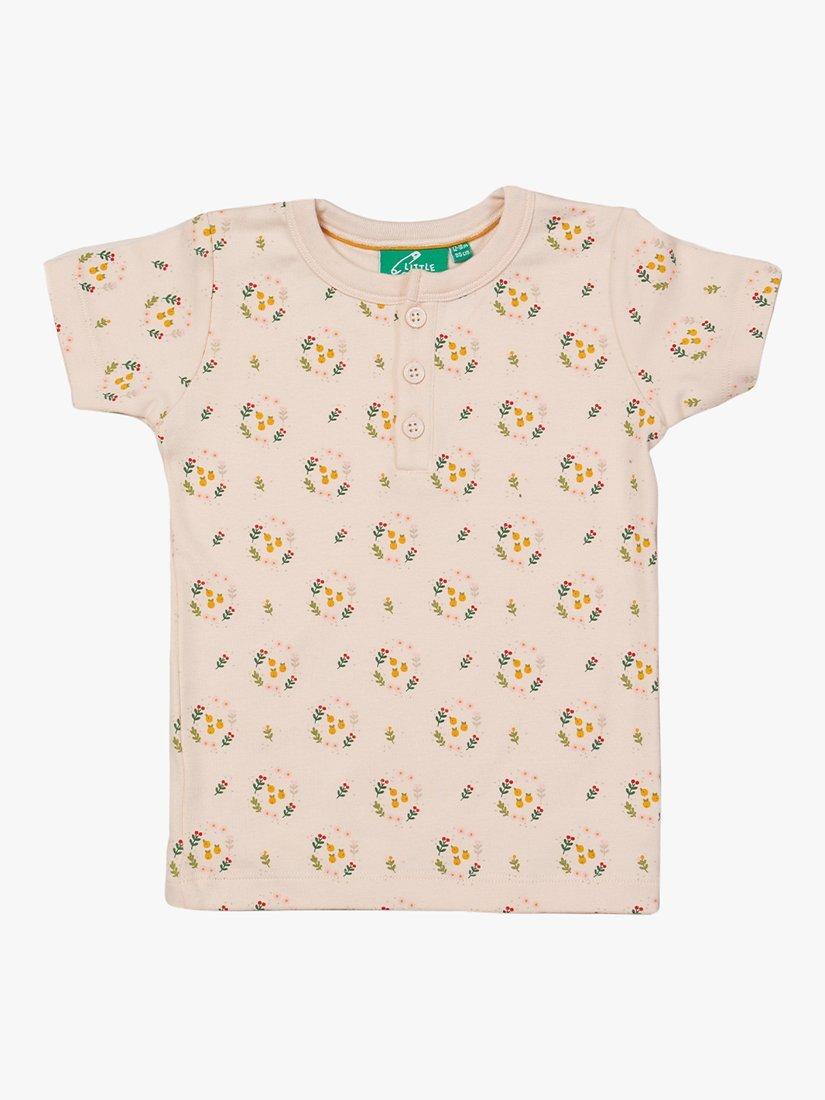 Product image 1 of 2, which shows Little Green Radicals Baby's Flower Button T-Shirt, Cream, 3-4 years