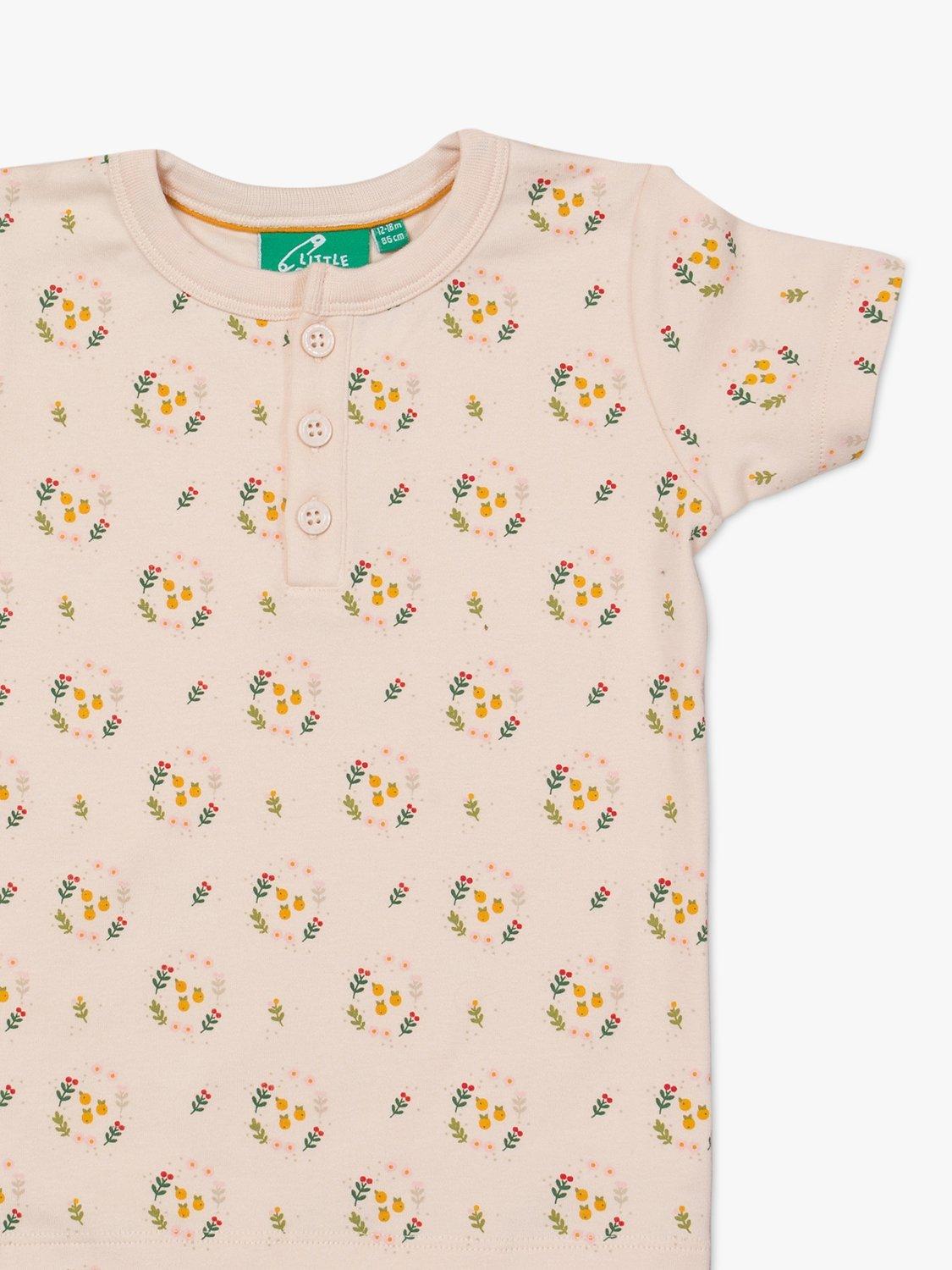 Product image 2 of 2, which shows Little Green Radicals Baby's Flower Button T-Shirt, Cream, 3-4 years