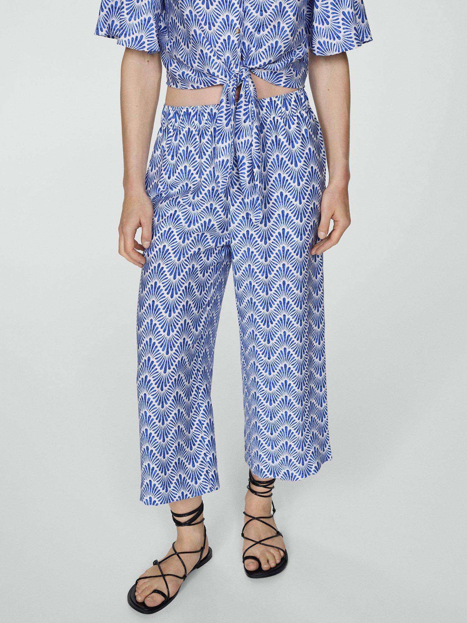 Mango Life Abstract Print Culottes, Blue/White