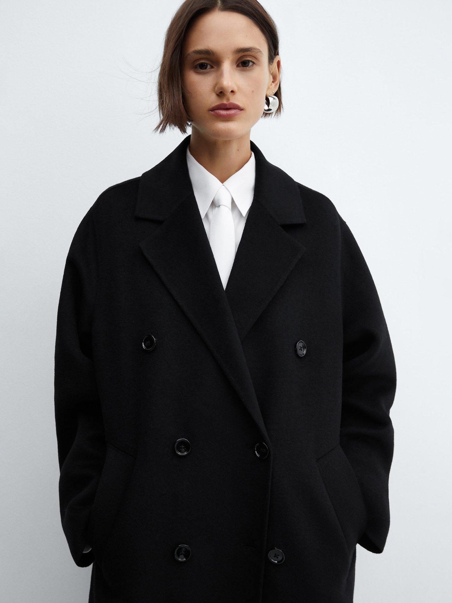 Mango Picarol Wool Blend Coat, Black, XL