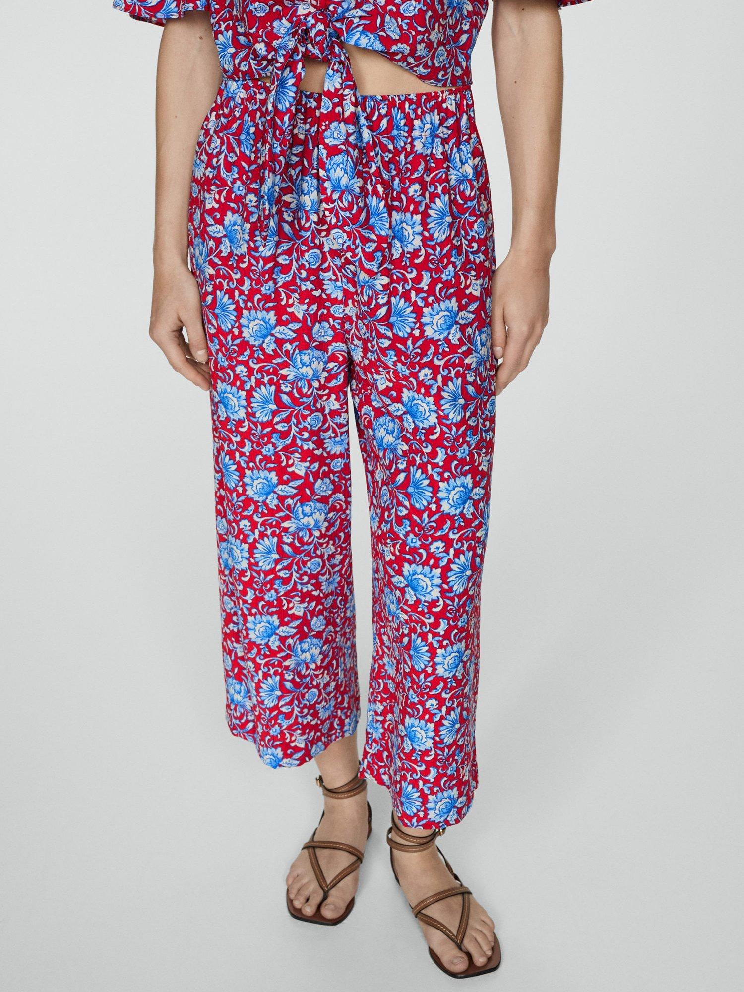Mango Life Floral Print Culottes, Red/Multi