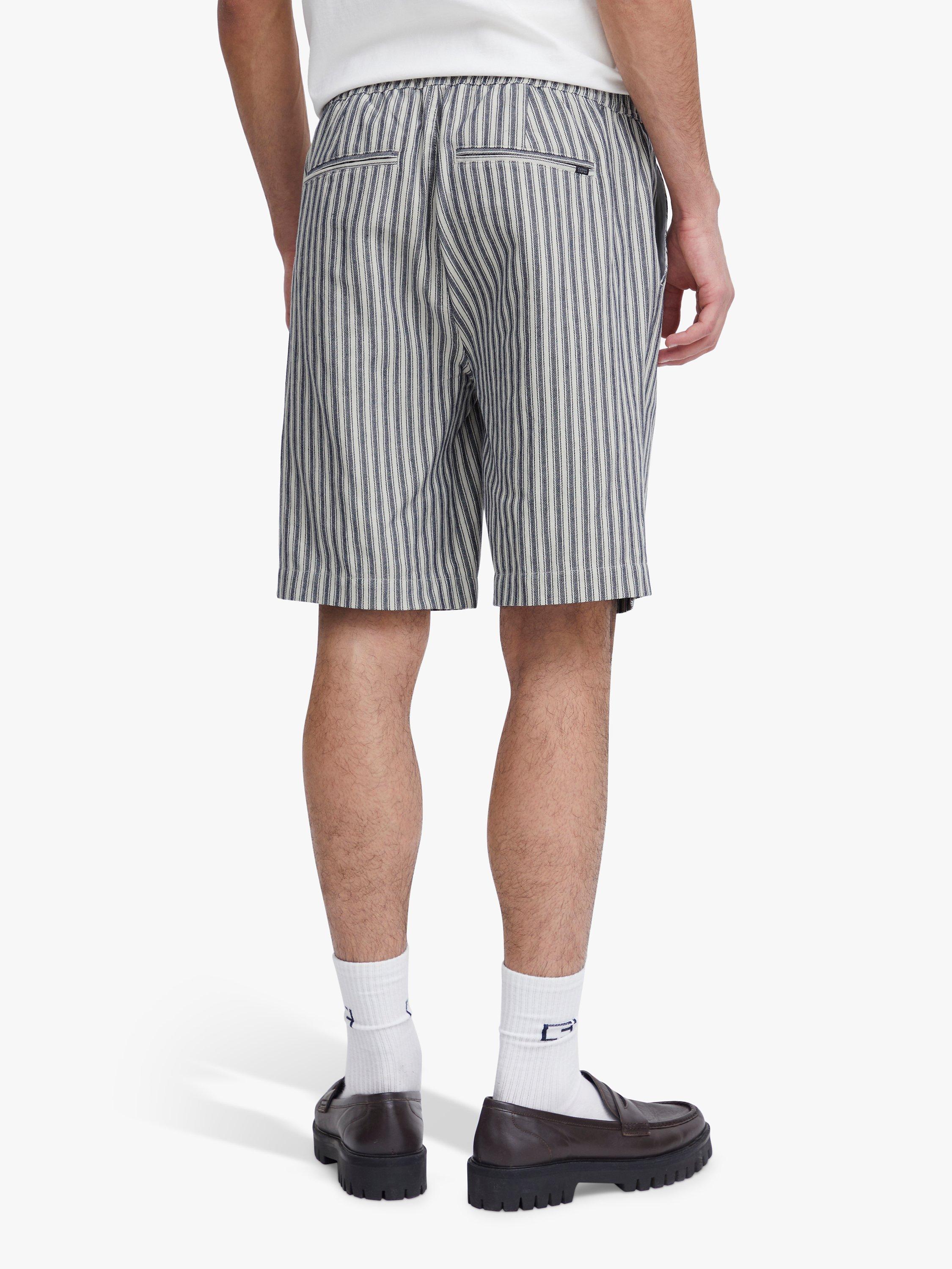 Casual Friday Phelix Linen Mix Striped Shorts, Navy/White, S