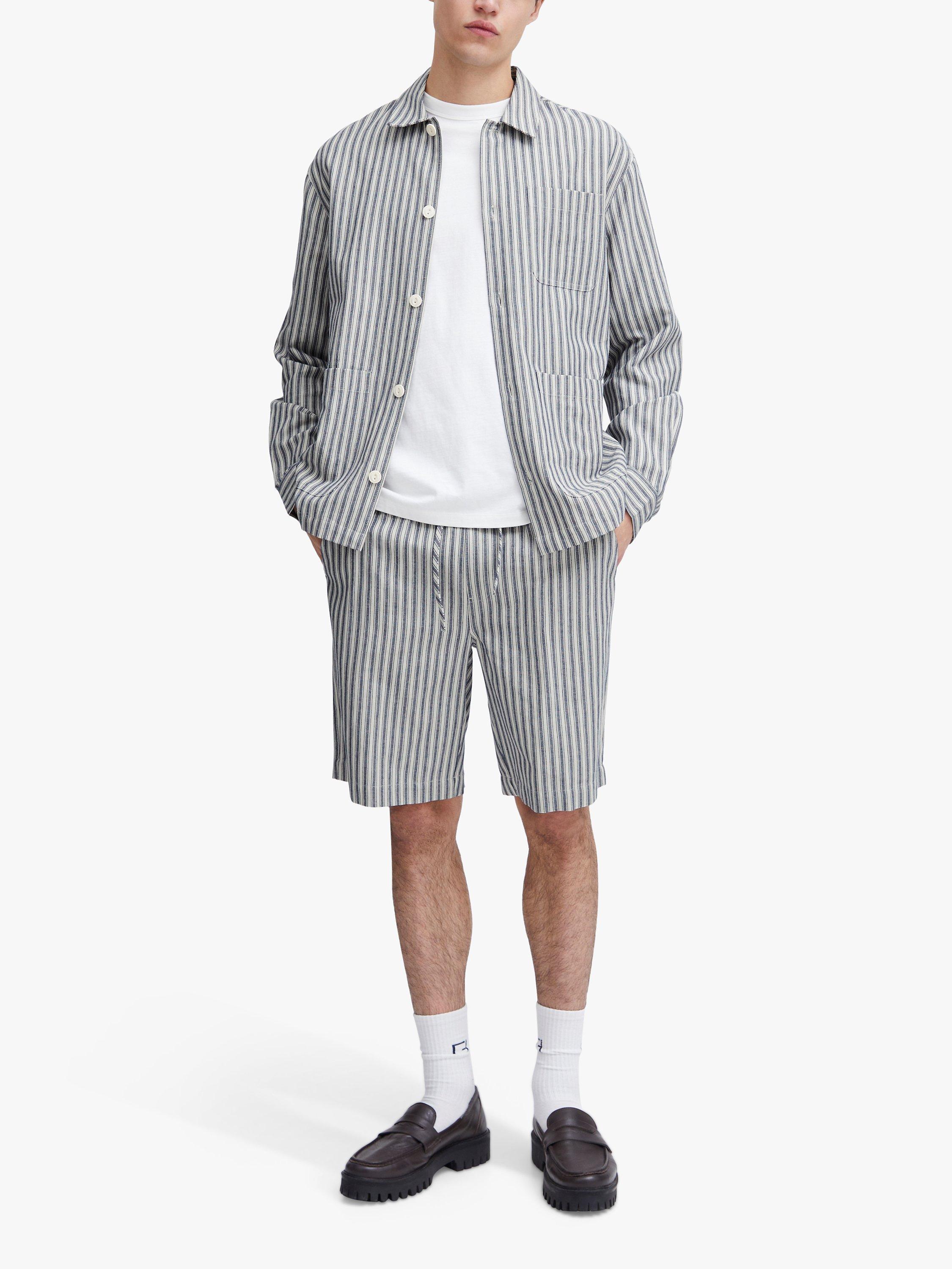 Product image 3 of 7, which shows Casual Friday Phelix Linen Mix Striped Shorts, Navy/White, S