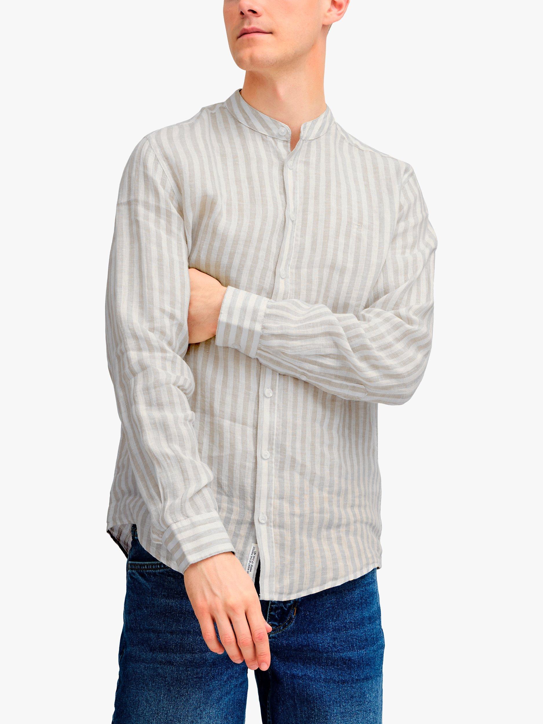 Product image 1 of 7, which shows Casual Friday Anton Long Sleeve Striped Grandad Shirt, Chateau Gray, L