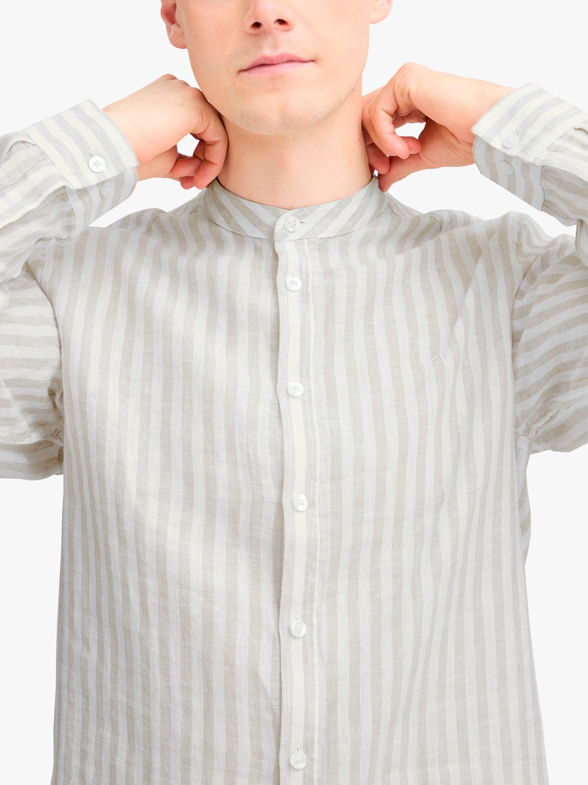 Product image 4 of 7, which shows Casual Friday Anton Long Sleeve Striped Grandad Shirt, Chateau Gray, L