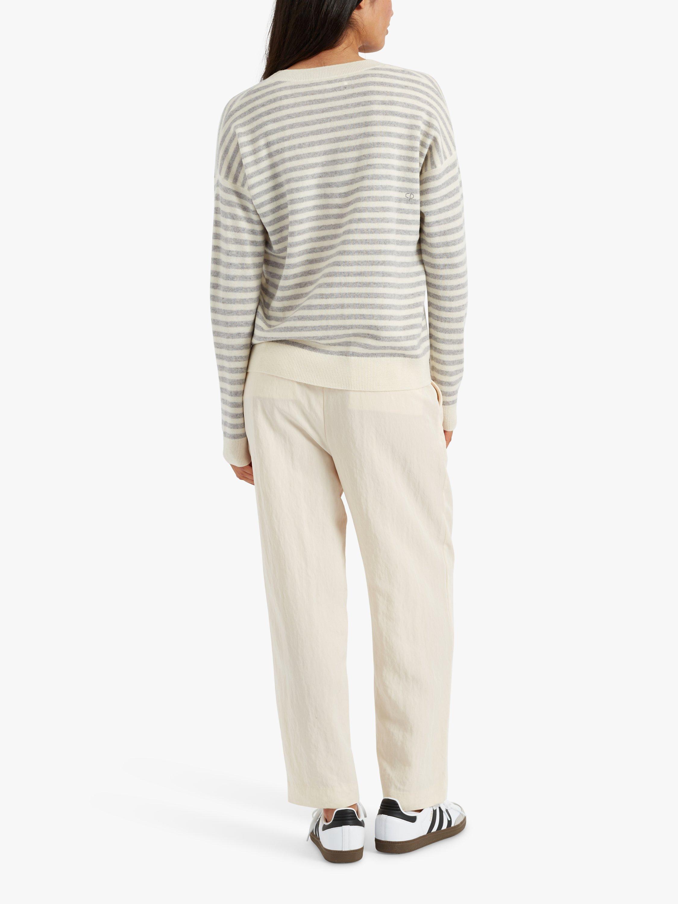 Product image 2 of 3, which shows Chinti & Parker Stripe V-Neck Wool Cashmere Blend Jumper, Cream/Light Grey, XS