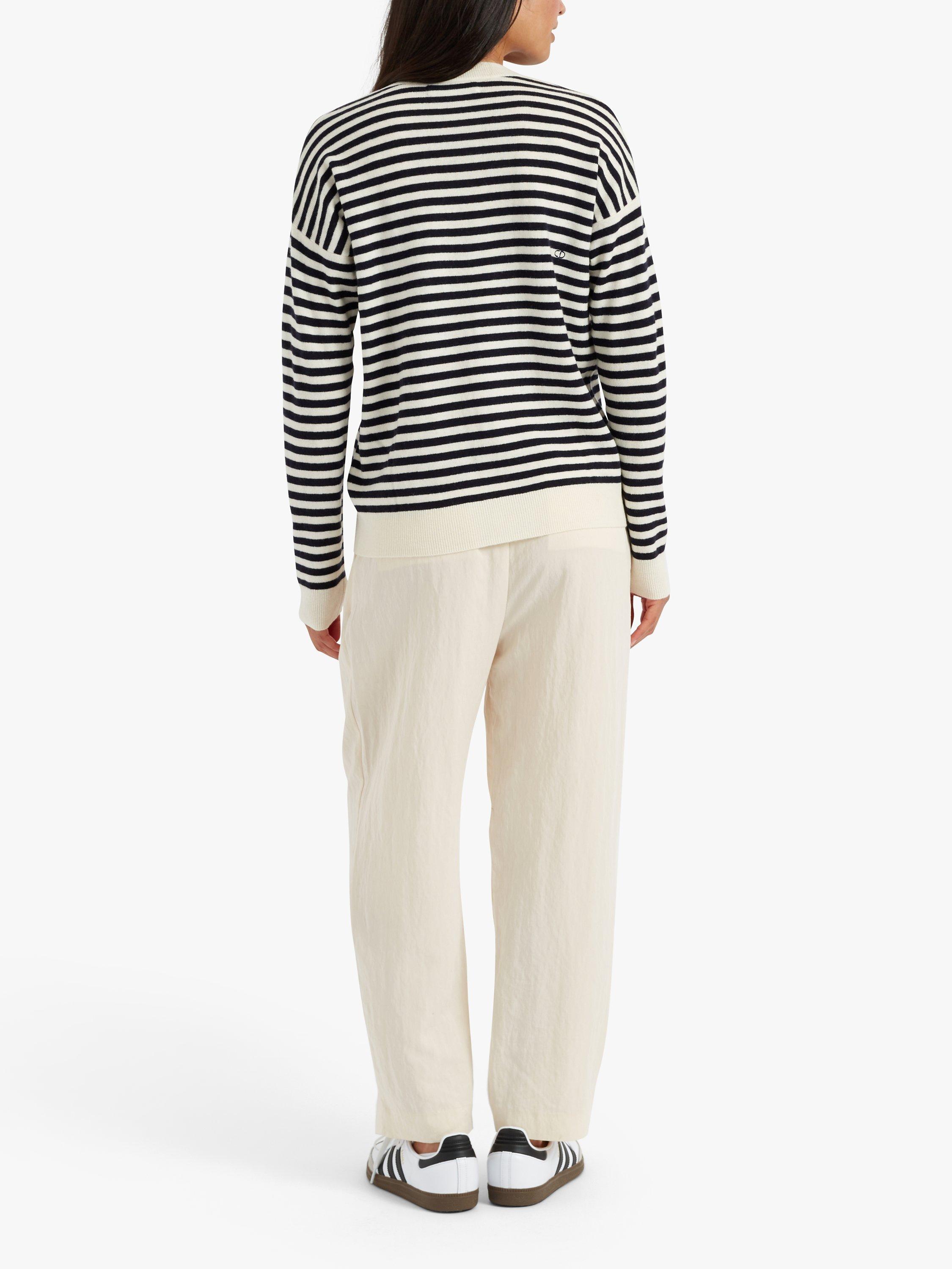 Product image 2 of 3, which shows Chinti & Parker Stripe V-Neck Wool Cashmere Blend Jumper, Cream/Navy, XS