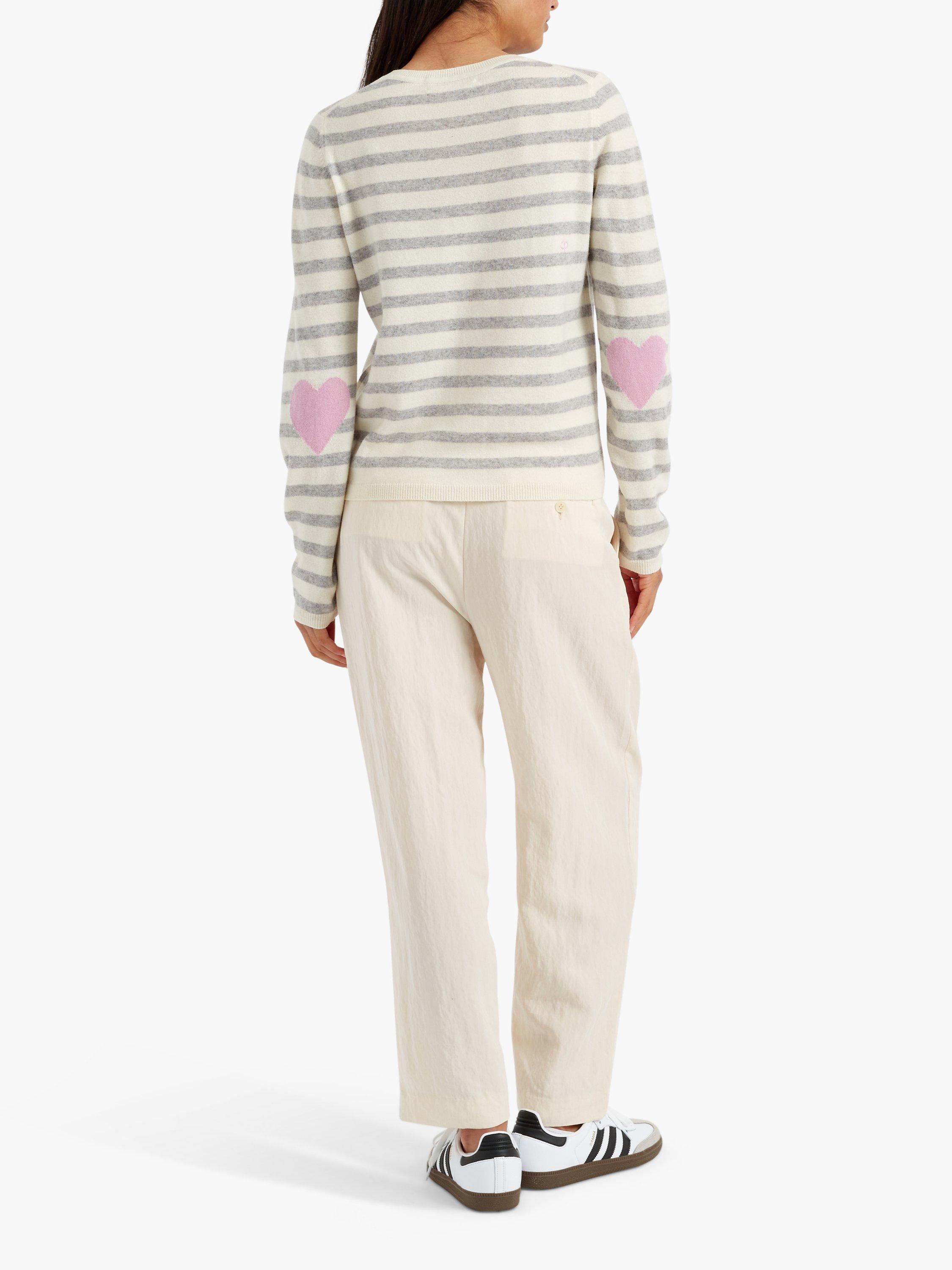 Product image 2 of 3, which shows Chinti & Parker Heart Breton Stripe Wool Cashmere Blend Jumper, Cream/Light Grey, XS