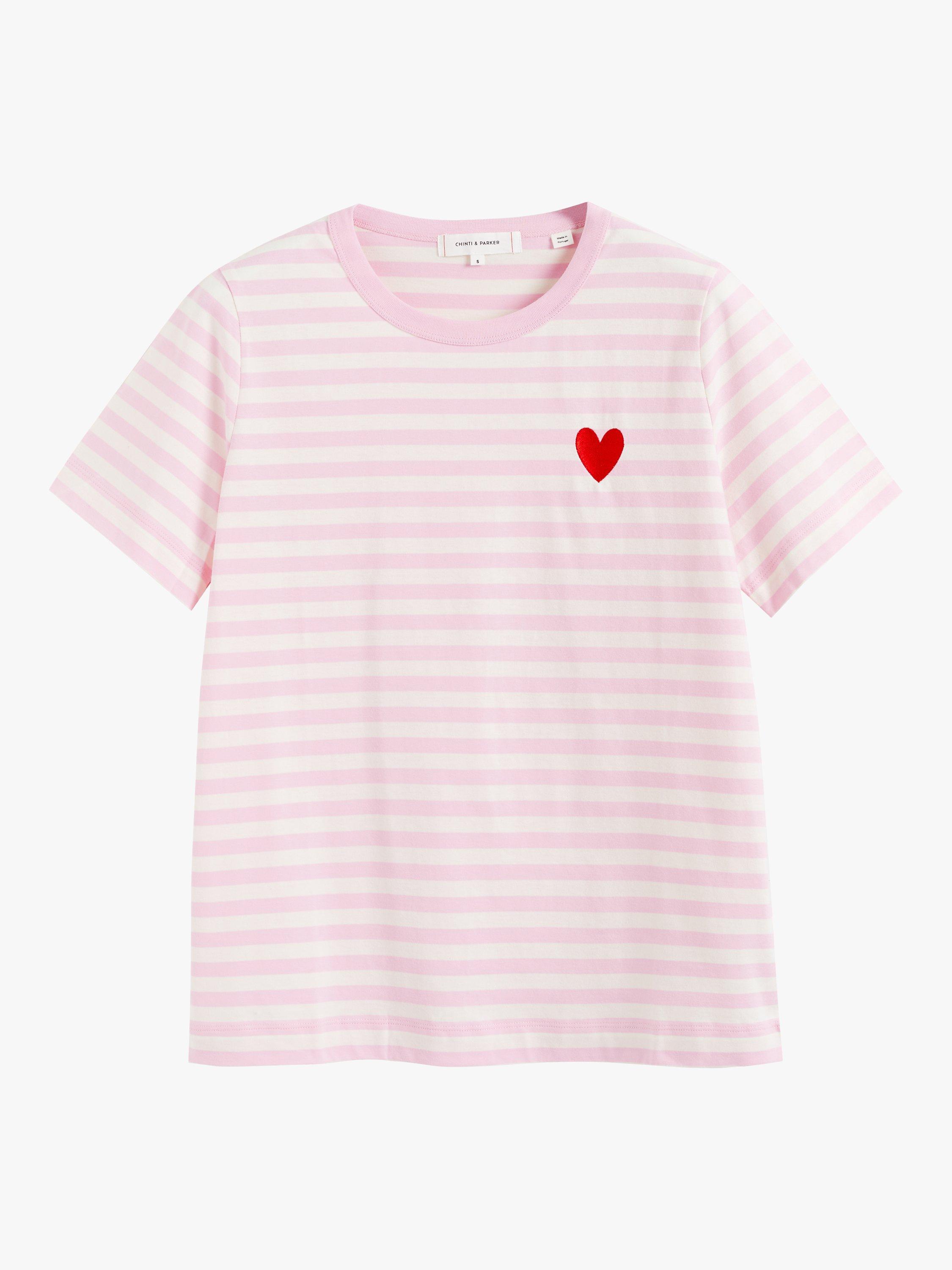 Chinti & Parker Heart Breton T-Shirt, Pink Lemonade Multi, XS