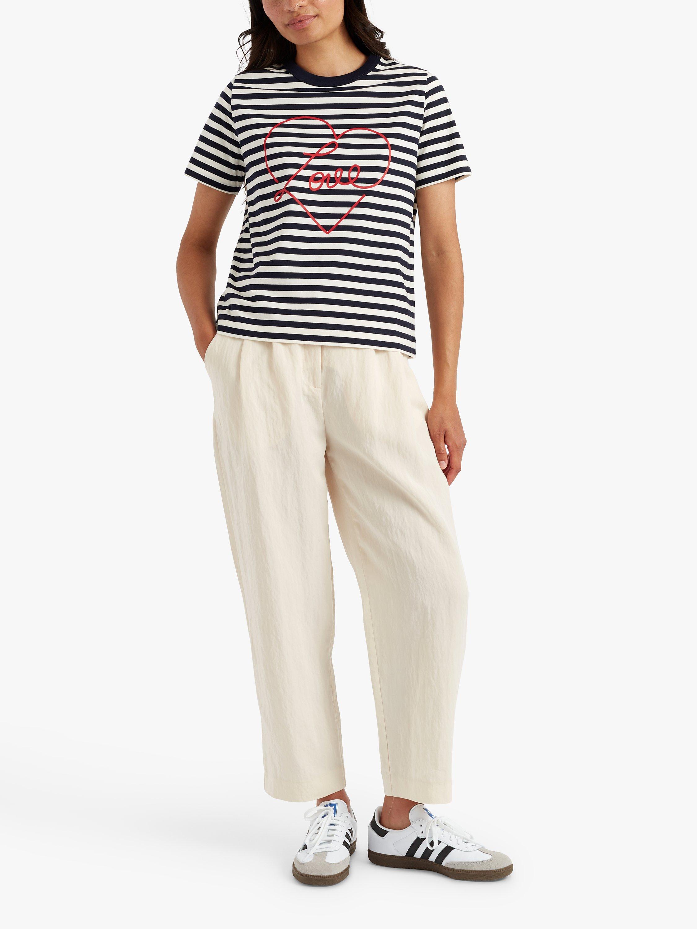 Product image 1 of 3, which shows Chinti & Parker Stripe Love T-Shirt, Cream/Navy/Red, XS