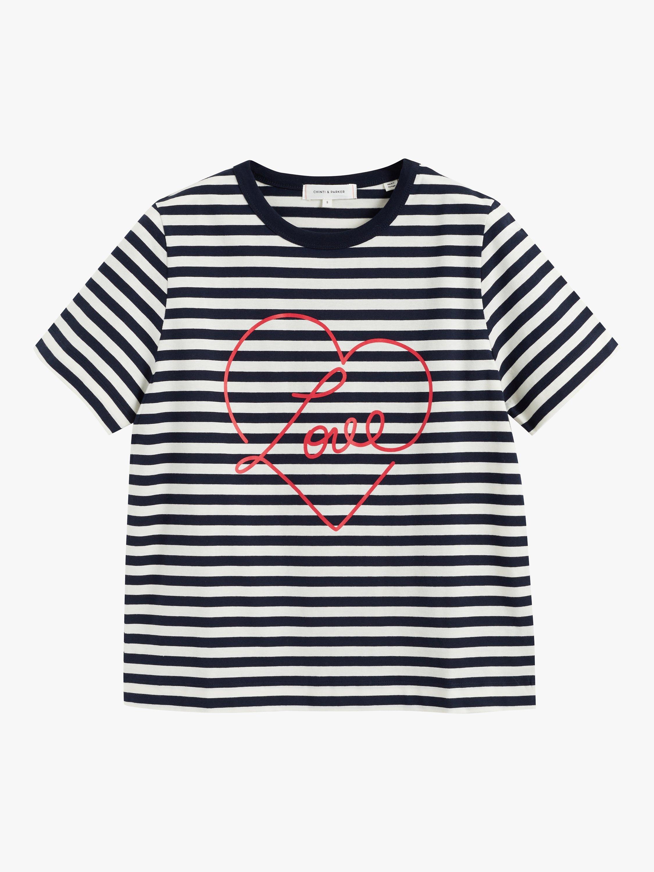 Product image 3 of 3, which shows Chinti & Parker Stripe Love T-Shirt, Cream/Navy/Red, XS