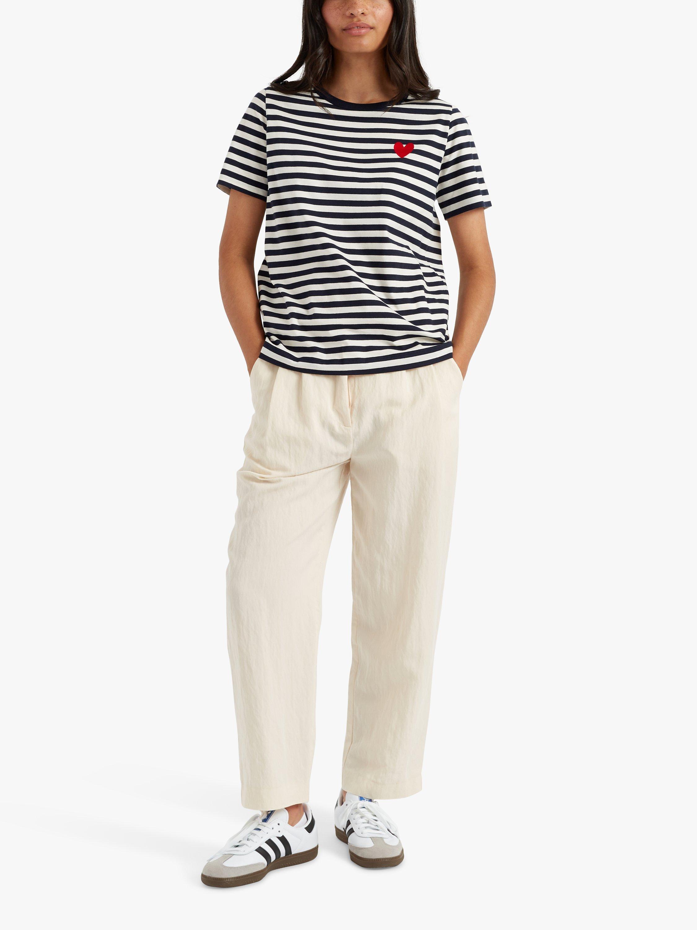 Product image 1 of 3, which shows Chinti & Parker Heart Breton T-Shirt, Navy/Cream/Red, XS