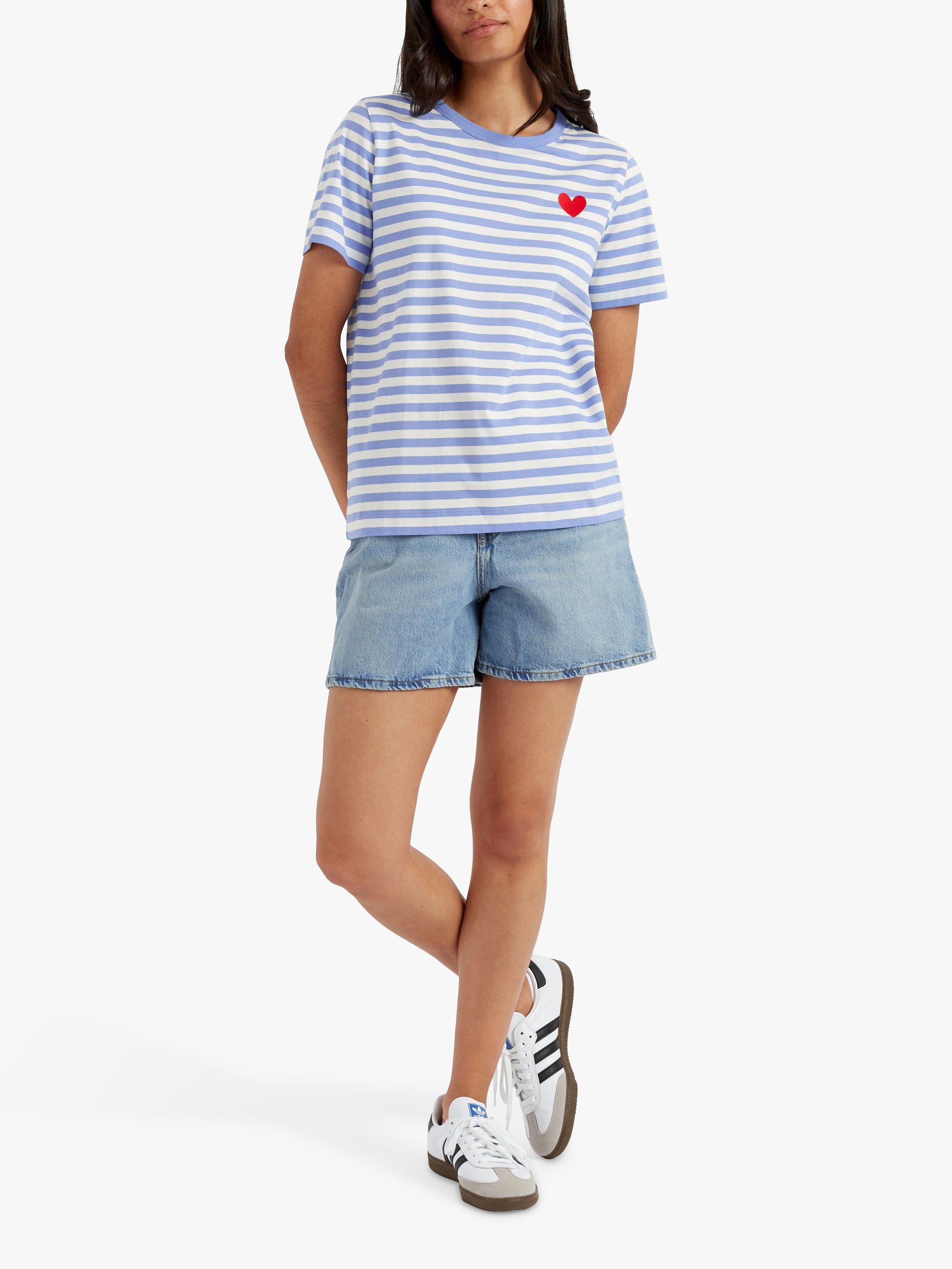 Product image 1 of 3, which shows Chinti & Parker Heart Breton T-Shirt, Powder Blue, XS