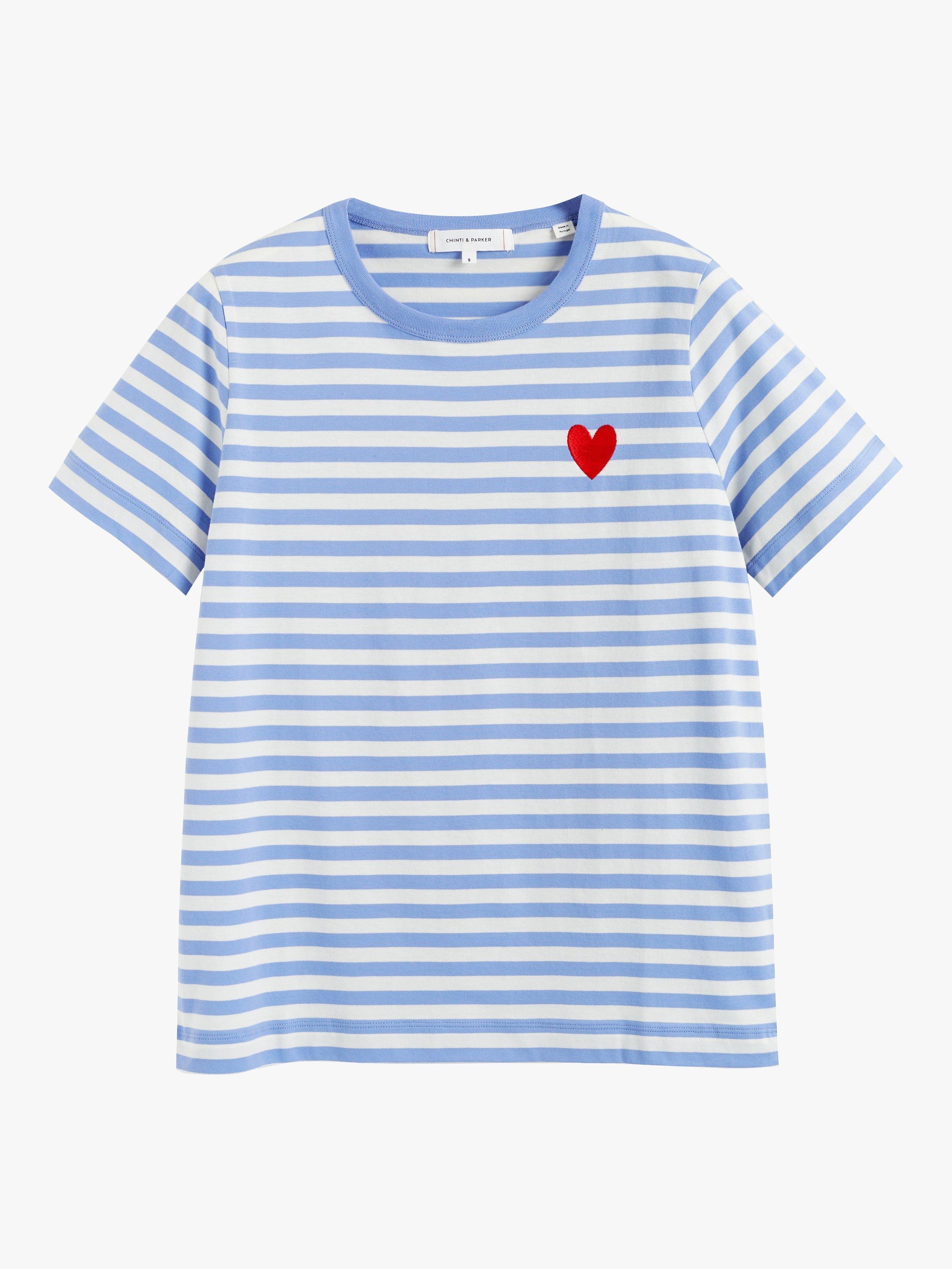 Product image 3 of 3, which shows Chinti & Parker Heart Breton T-Shirt, Powder Blue, XS