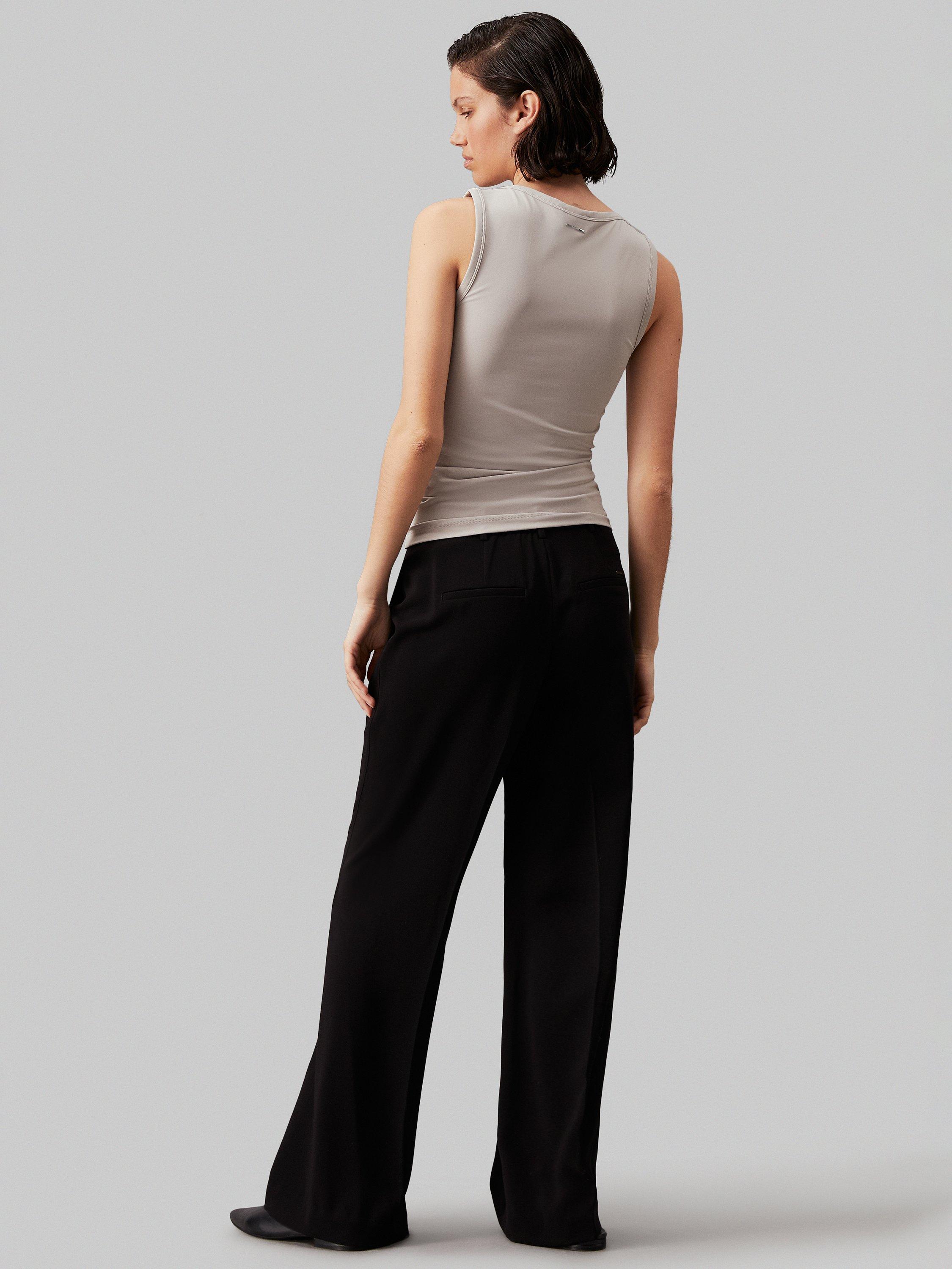 Product image 2 of 5, which shows Calvin Klein Structure Twill Wide Leg Trousers, Ck Black, 4