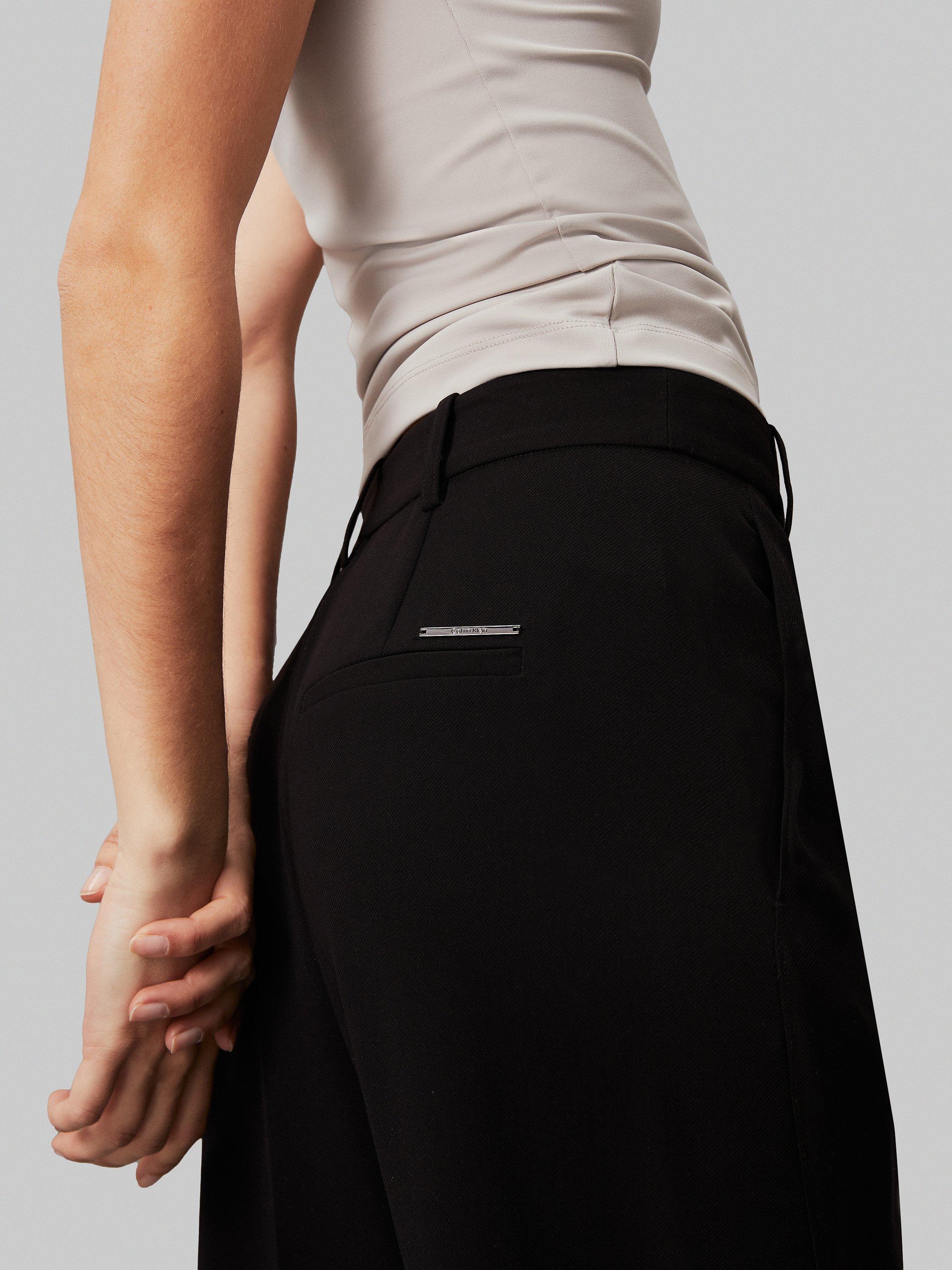 Product image 3 of 5, which shows Calvin Klein Structure Twill Wide Leg Trousers, Ck Black, 4