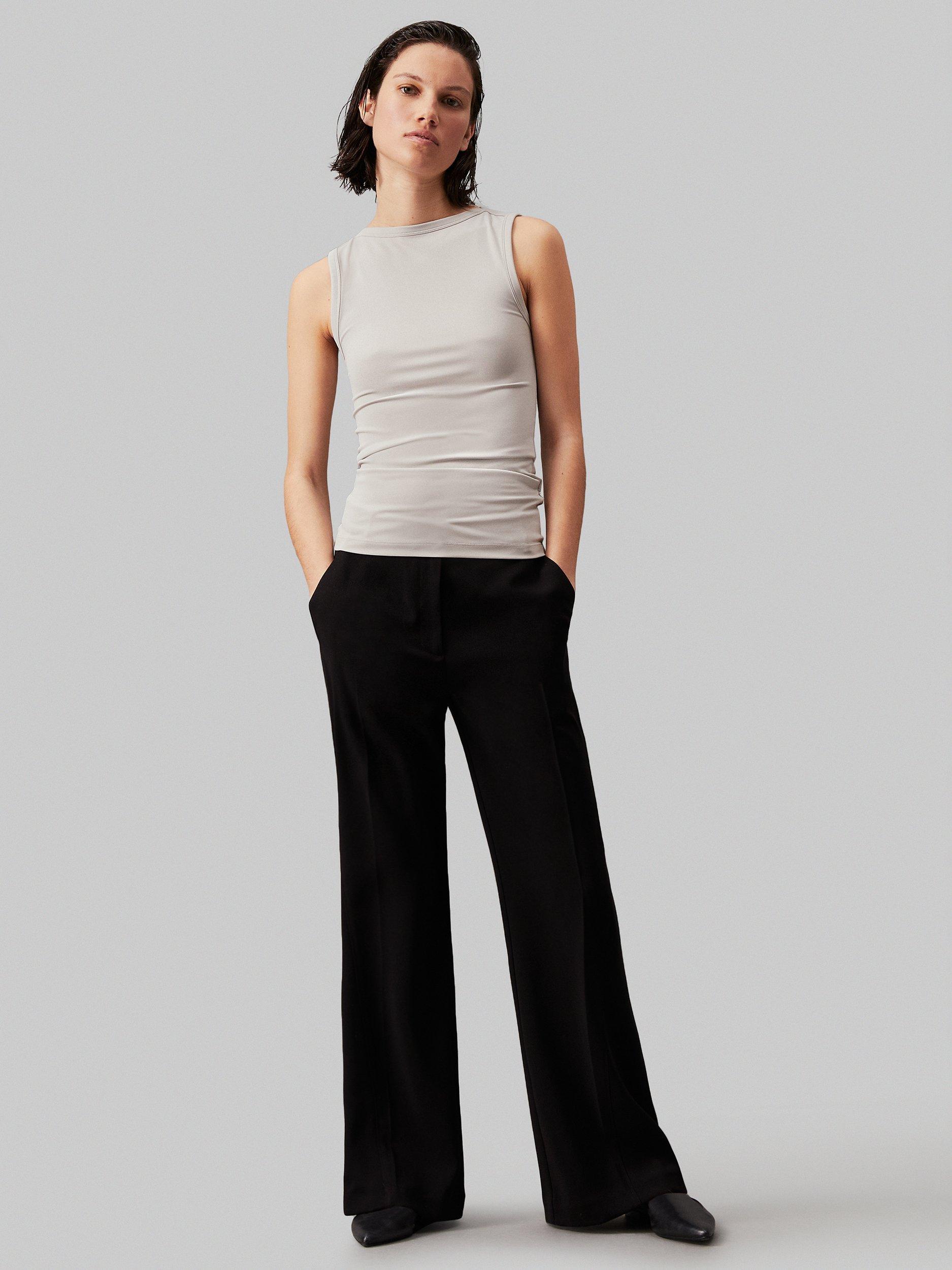 Product image 4 of 5, which shows Calvin Klein Structure Twill Wide Leg Trousers, Ck Black, 4