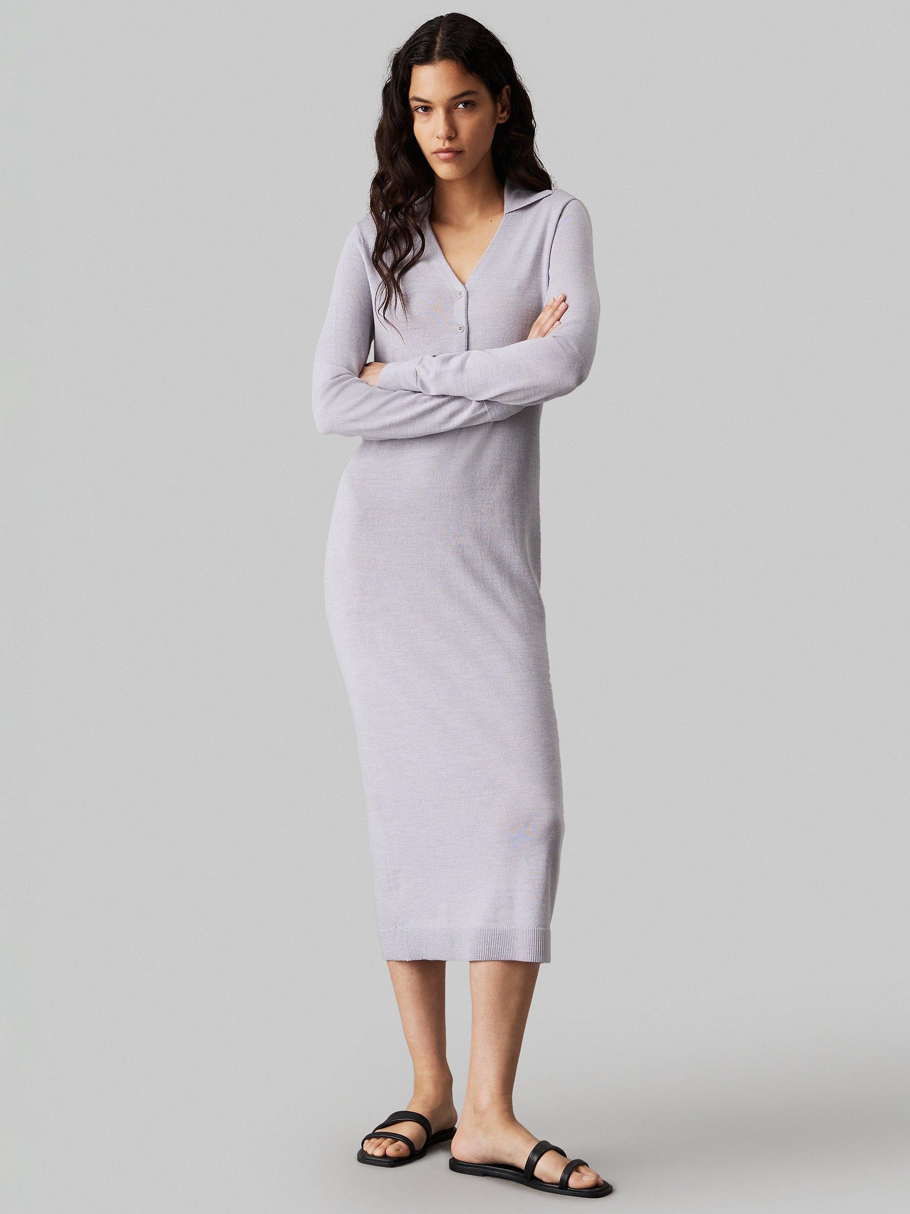 Calvin Klein Wool Button Down Dress Pale Grey Heather