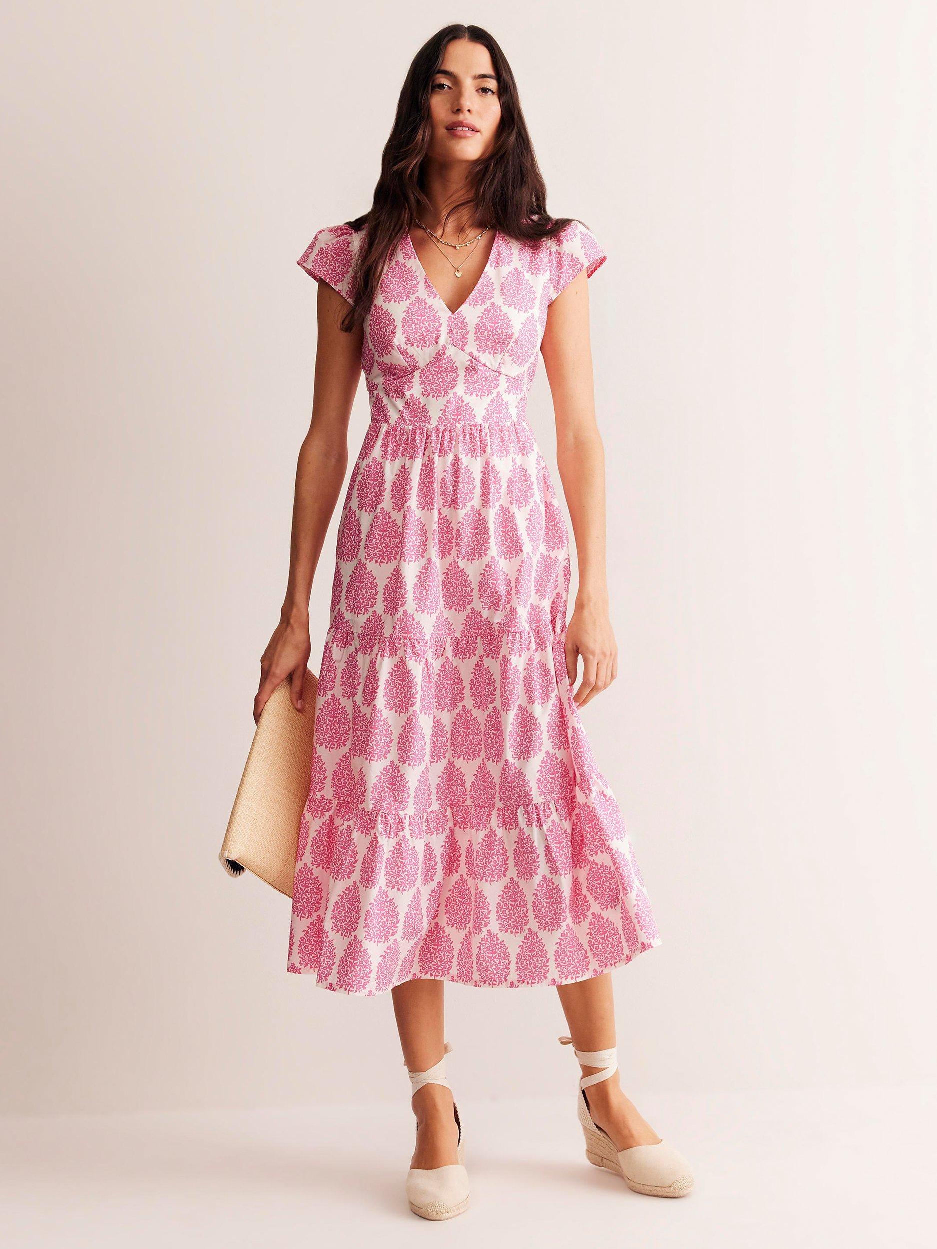 Boden May Floret Print Tiered Midi Dress, Sangria, Sangria