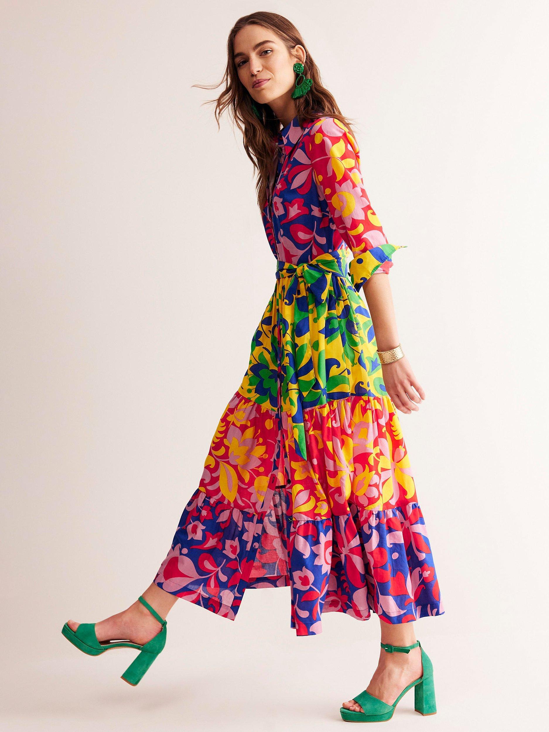 Boden Flo Floral Print Tiered Maxi Shirt Dress Multi