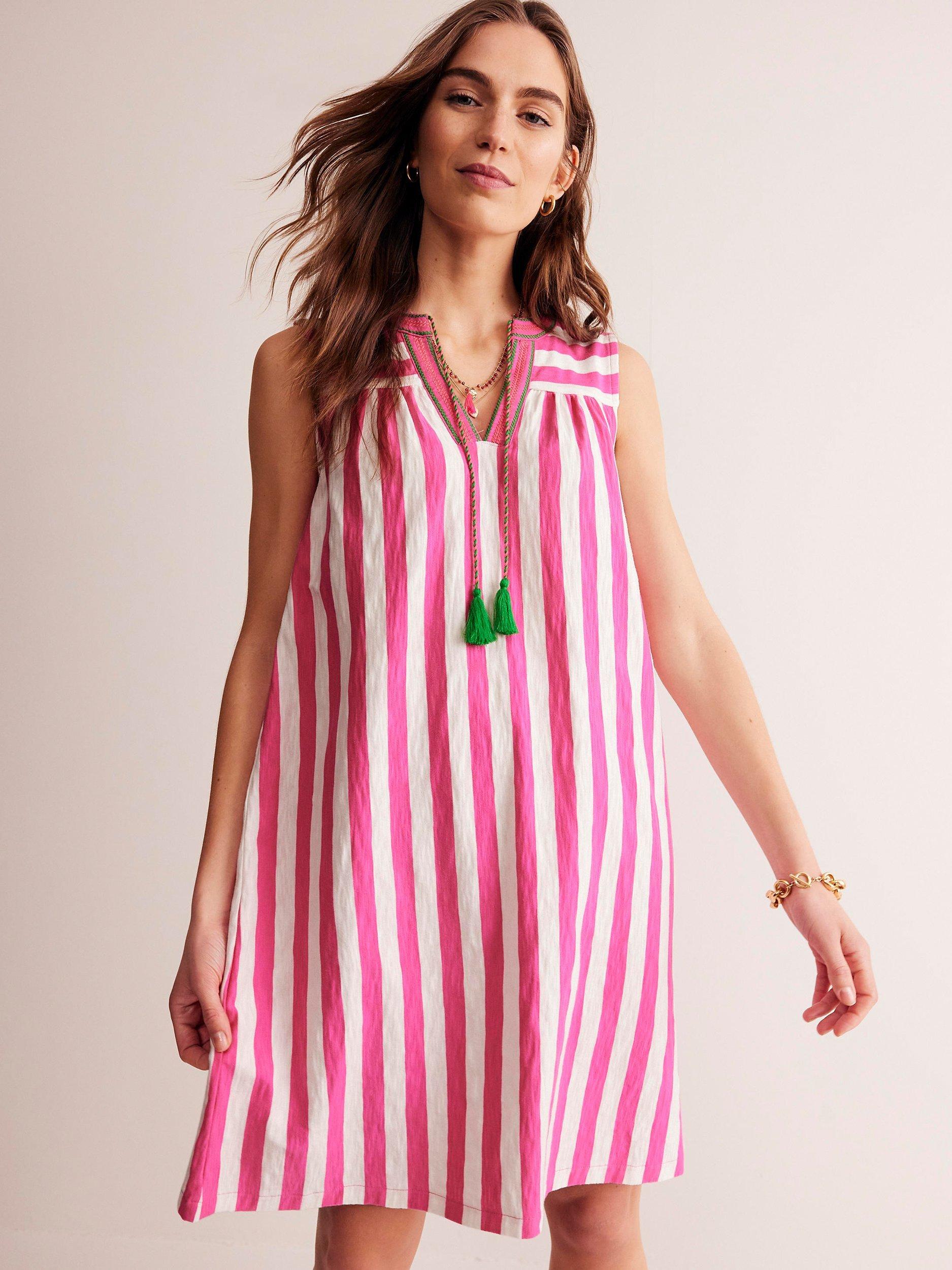 Boden Nadine Striped Cotton Relaxed Dress, Sangria/Ivory