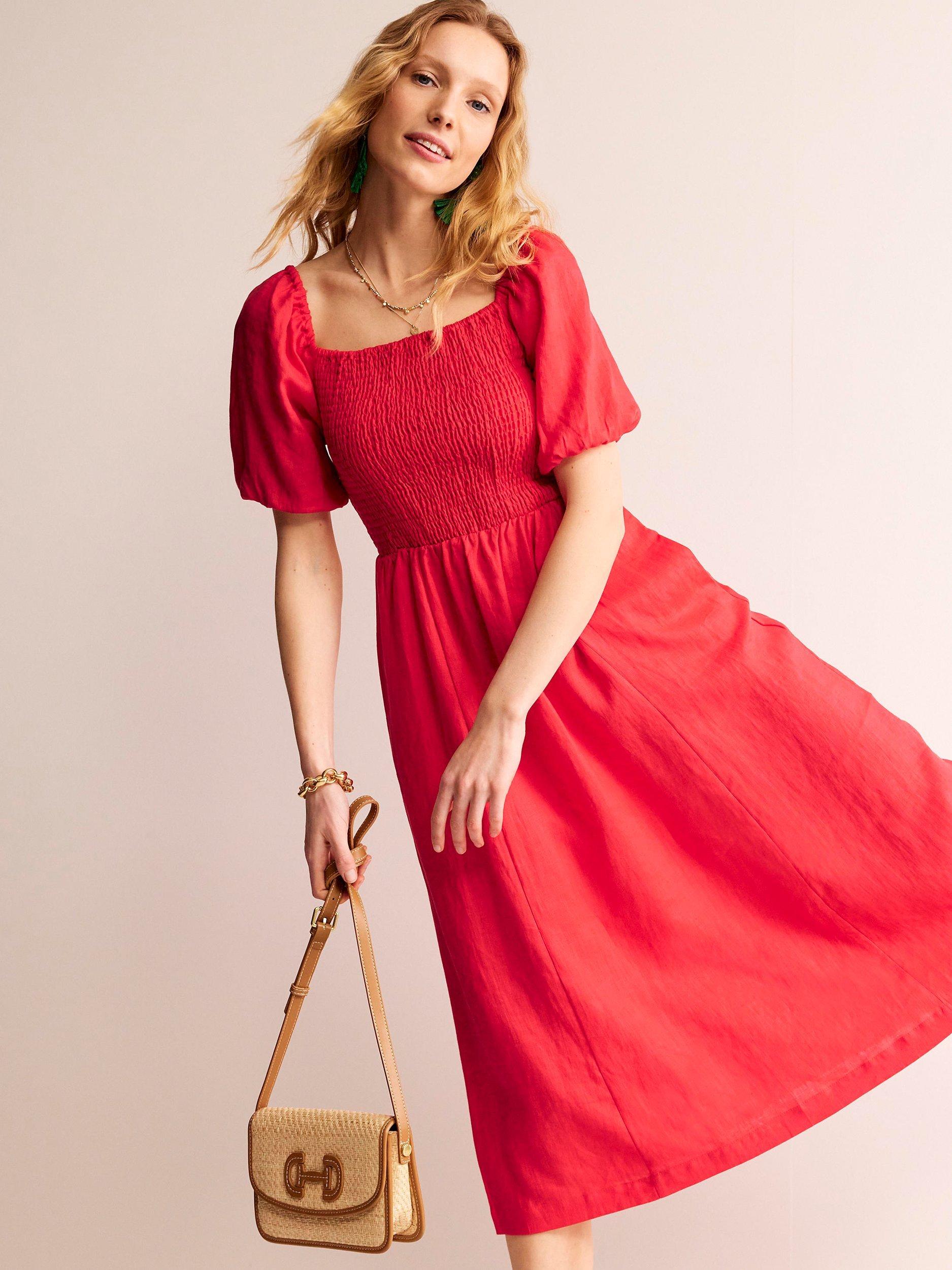 Boden Sky Smock Midi Dress, Hibiscus