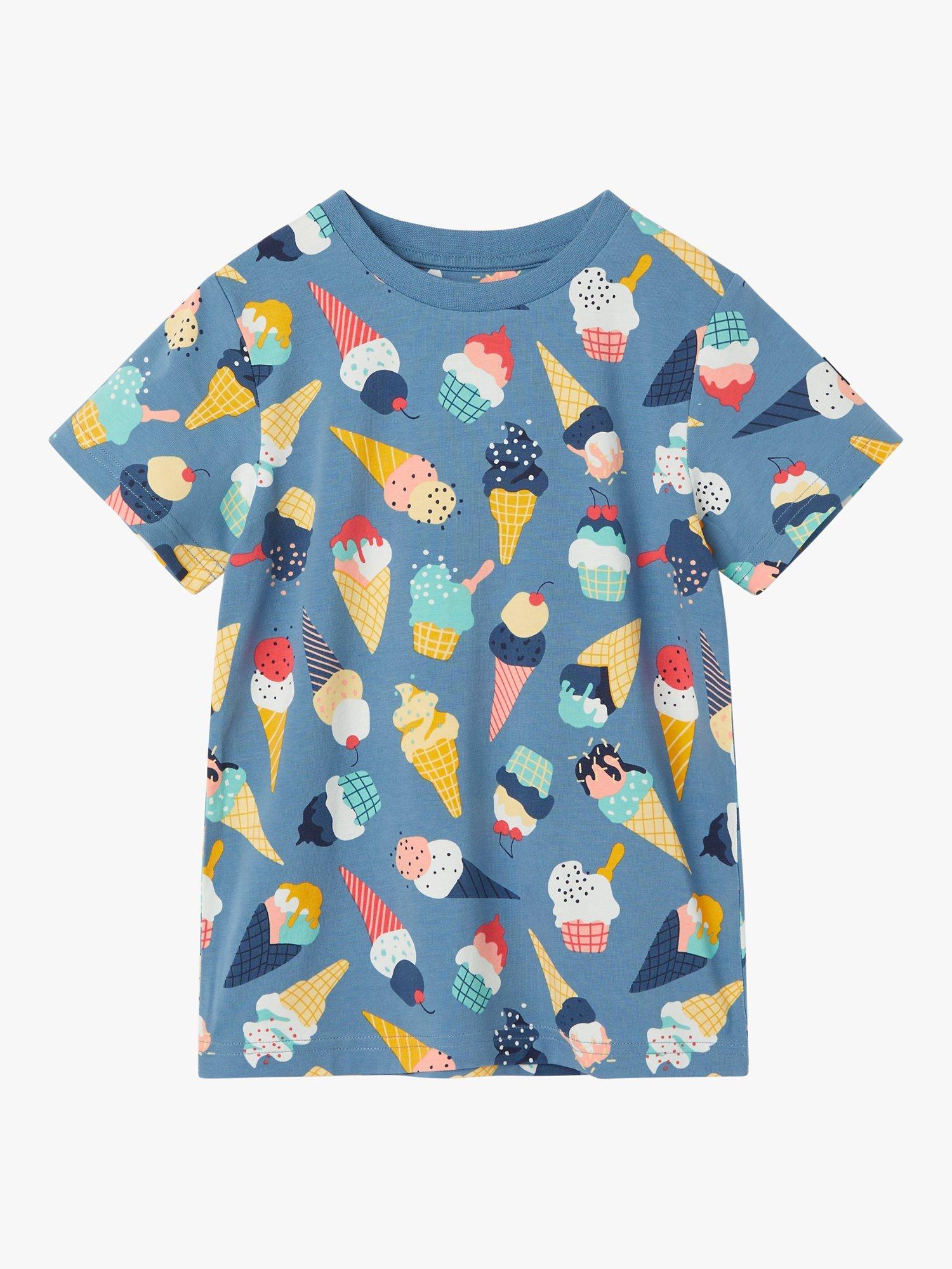 Polarn O. Pyret Kids' Organic Cotton Blend Ice Cream Print T-Shirt, Blue