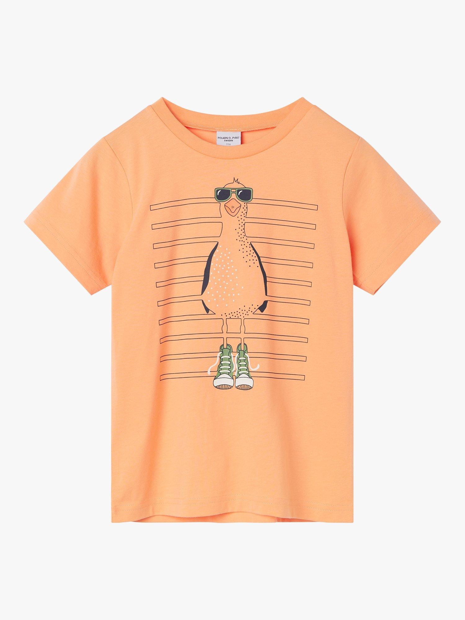 Polarn O. Pyret Kids' Organic Cotton Playful Bird Graphic T-Shirt, Orange