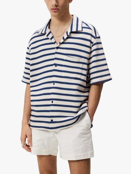 J.Lindeberg Tiro Resort Stripe Shirt, Blue/White, Blue/White