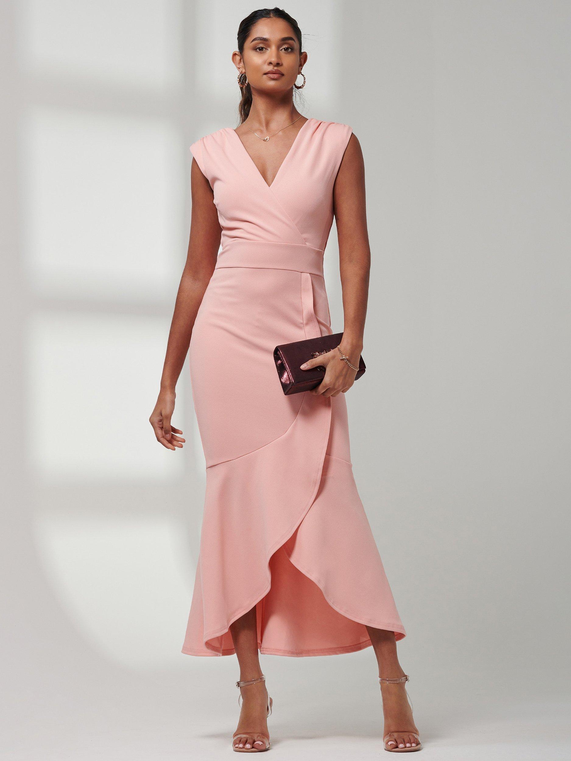 Product image 1 of 7, which shows Jolie Moi Mabruka Frill Maxi Dress, Coral, 8
