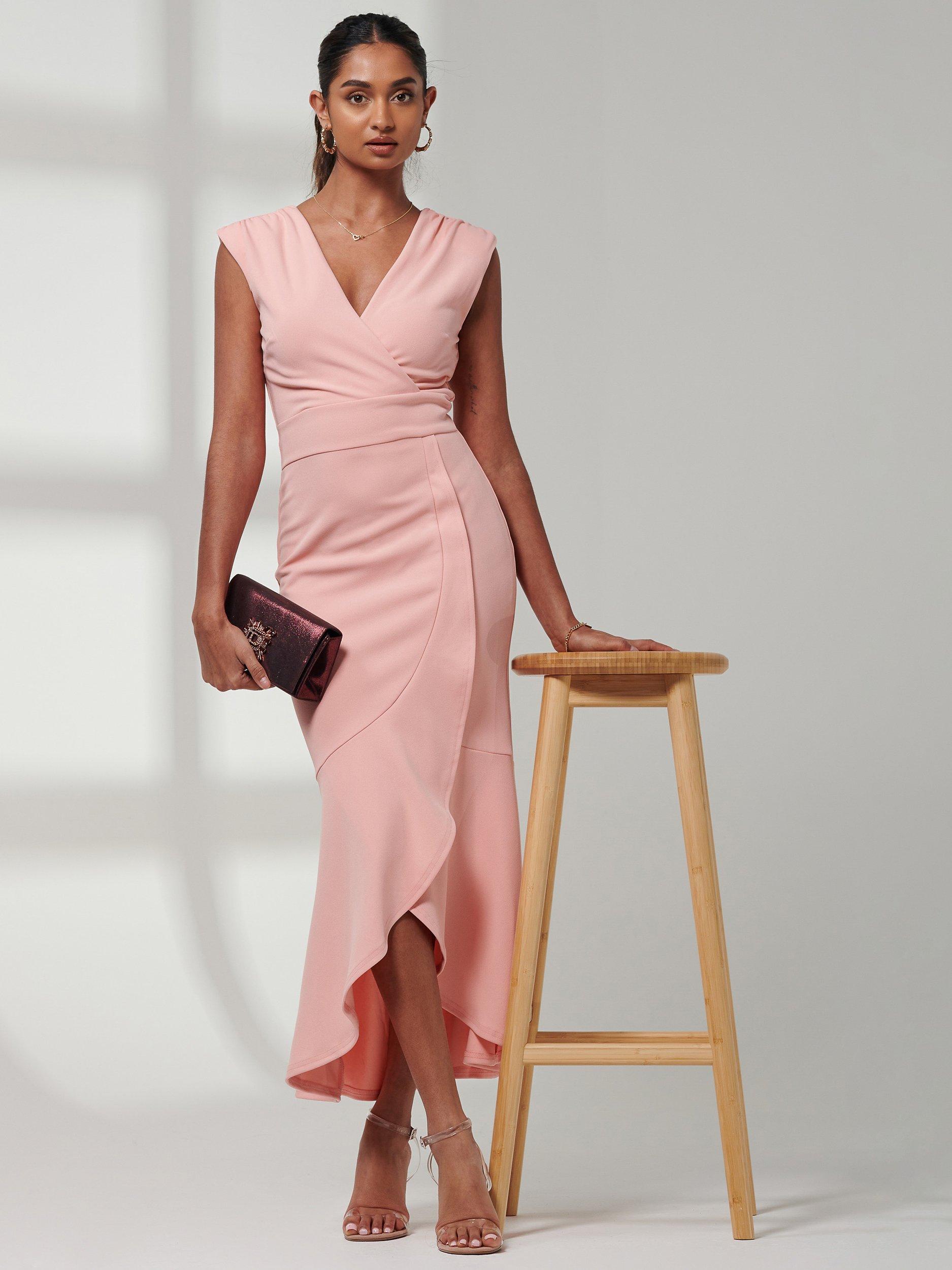Product image 3 of 7, which shows Jolie Moi Mabruka Frill Maxi Dress, Coral, 8