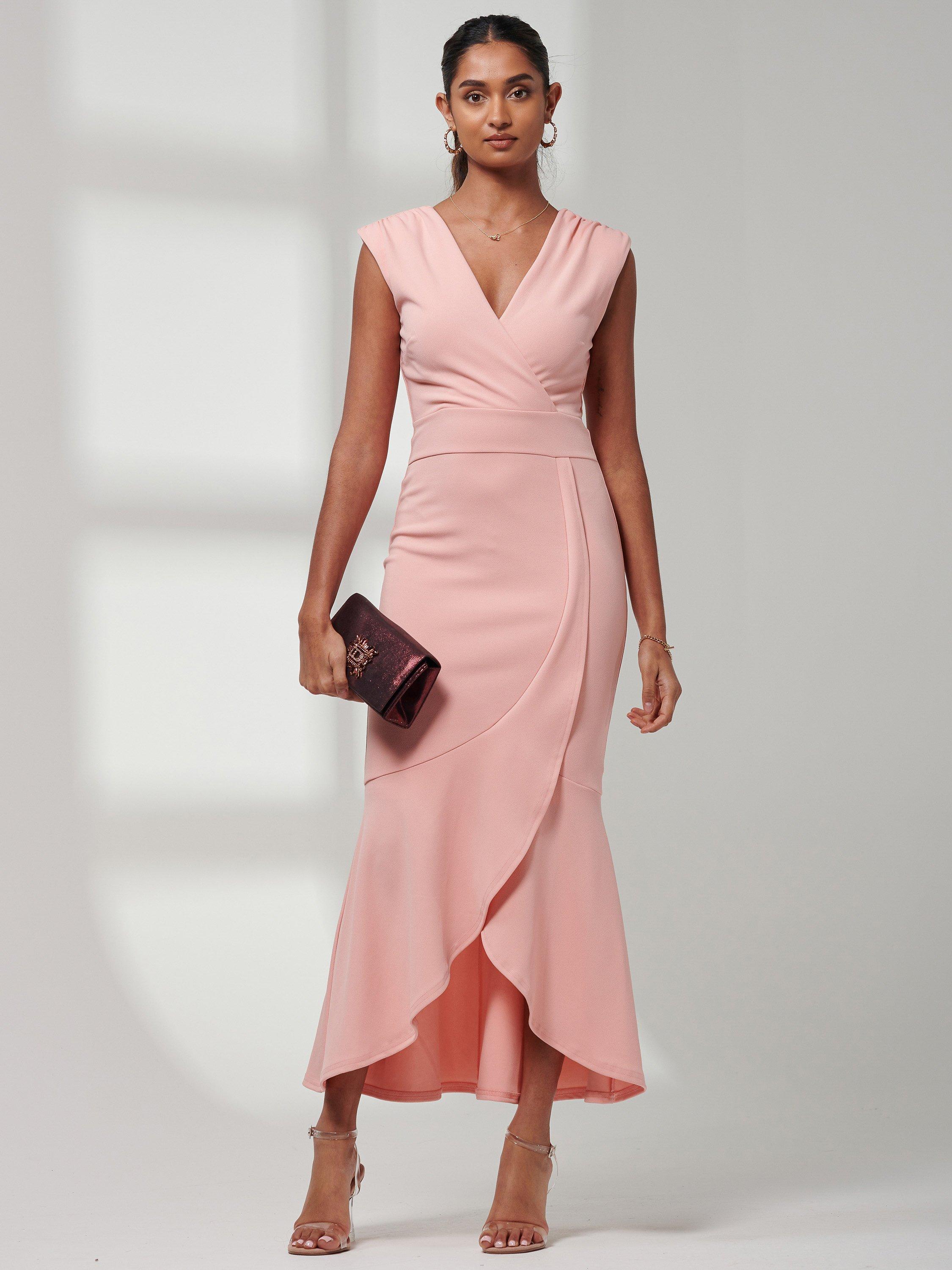 Product image 7 of 7, which shows Jolie Moi Mabruka Frill Maxi Dress, Coral, 8