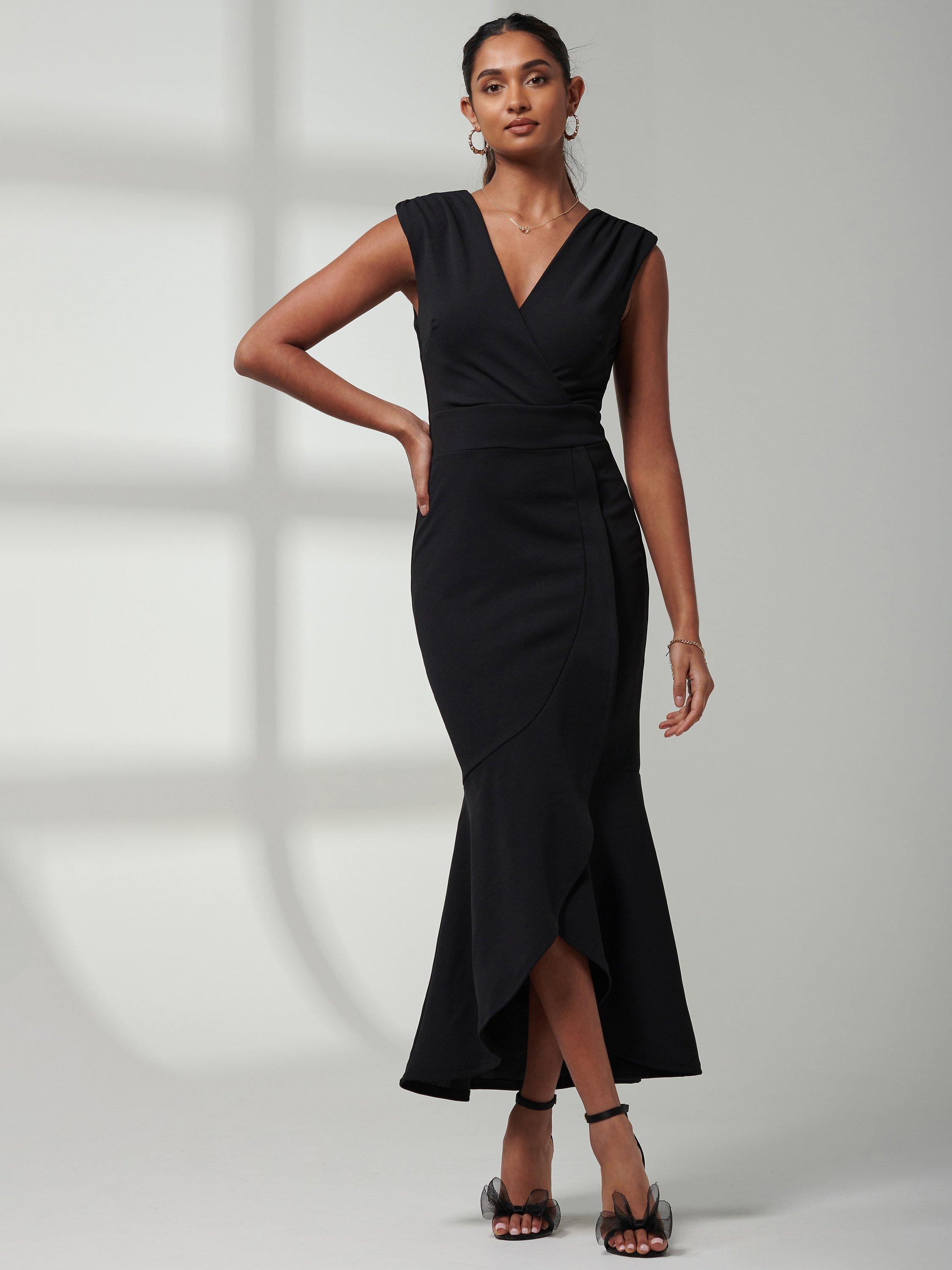 Black frill maxi dress best sale