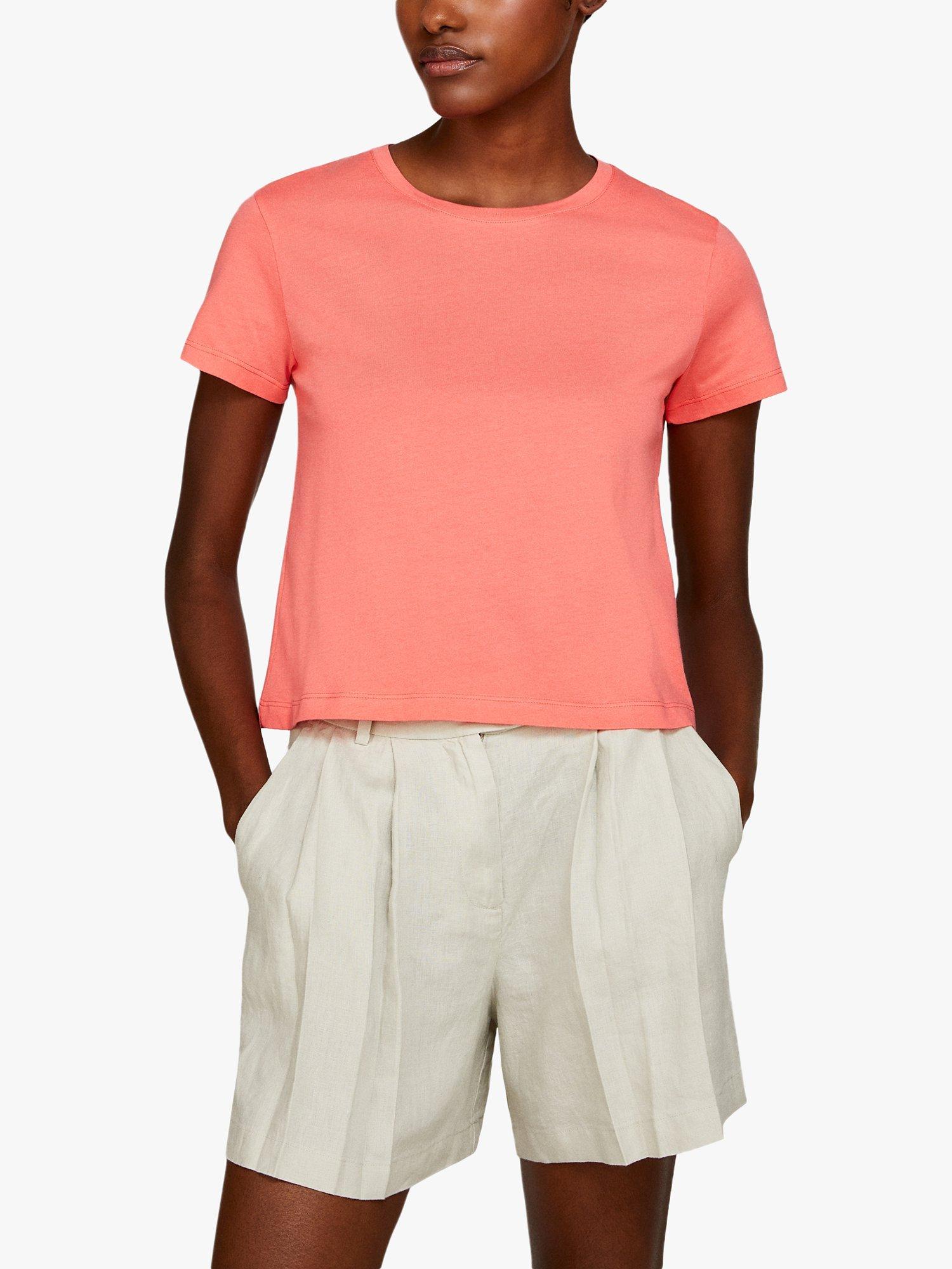 SISLEY Boxy Fit Organic Cotton T-Shirt, Salmon
