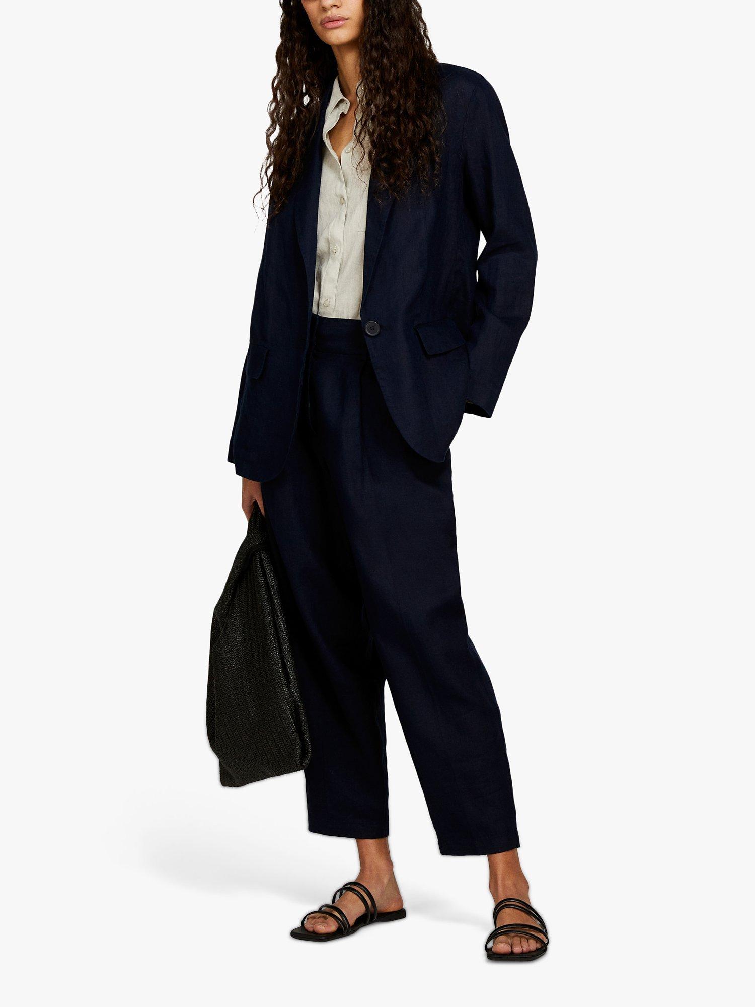 SISLEY Single Breasted Linen Blazer, Navy, 8