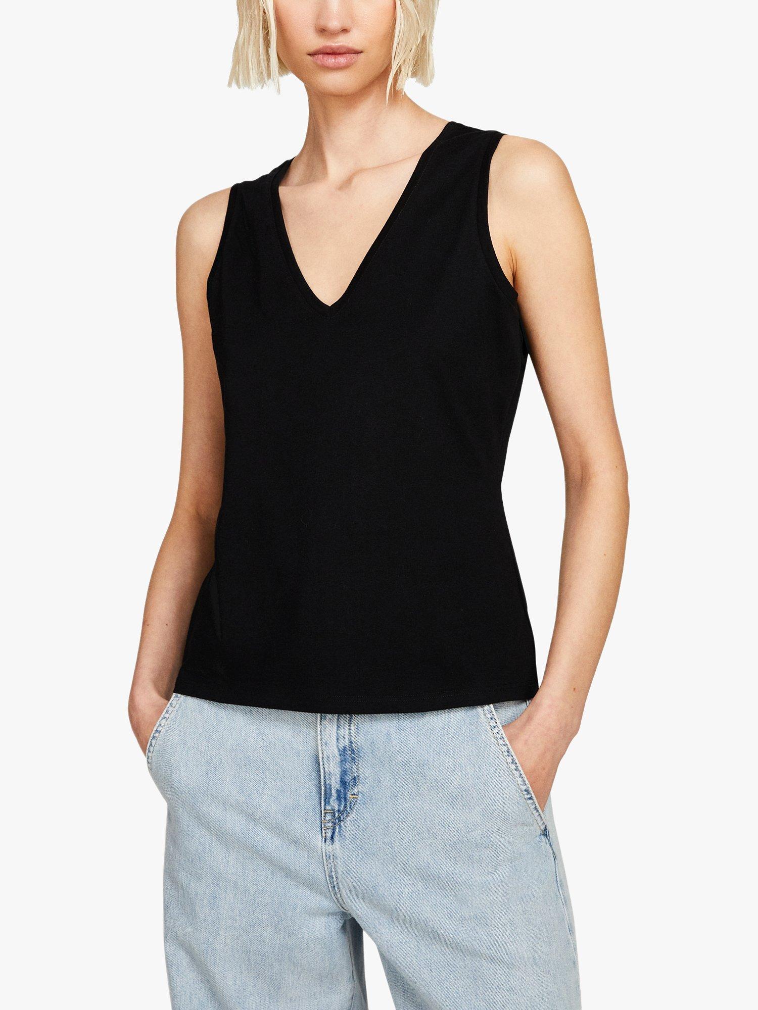 SISLEY Cotton V-Neck Tank Top, Black