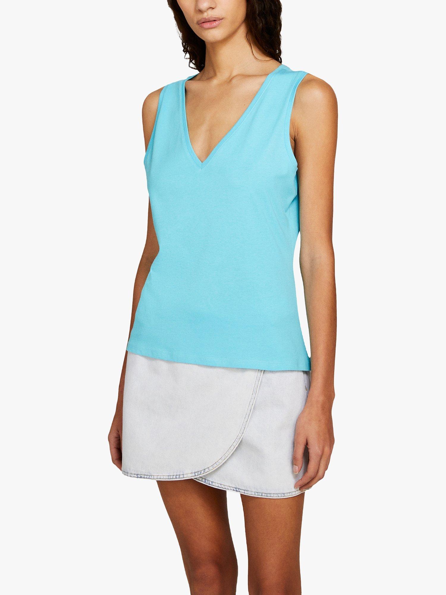SISLEY Cotton V-Neck Tank Top, Blue