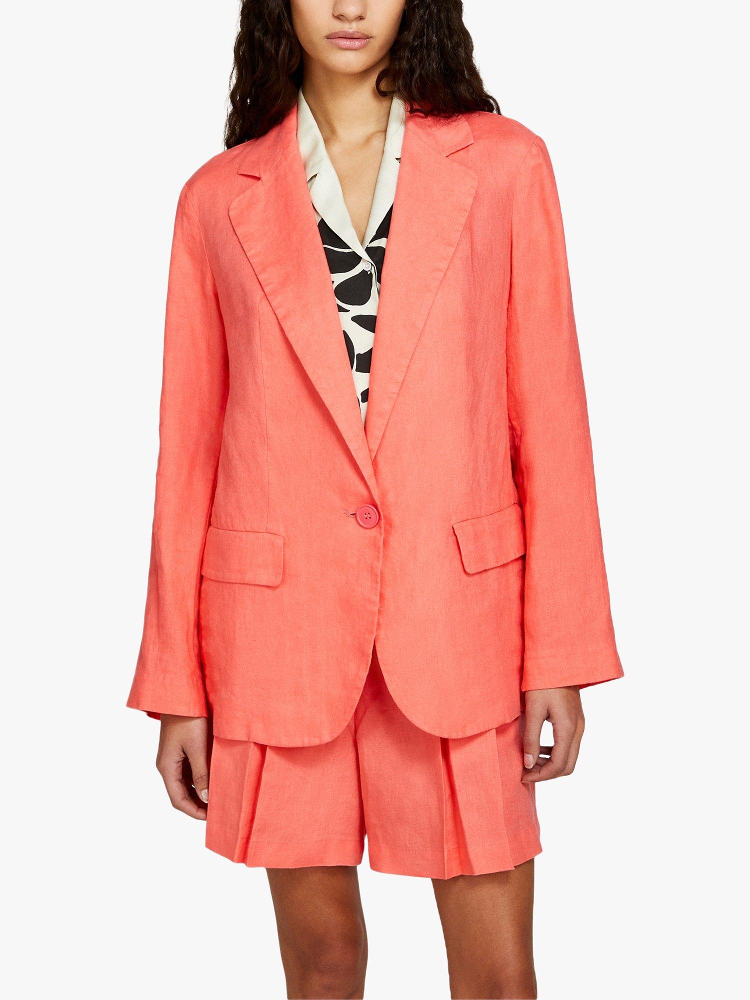 SISLEY Single Breasted Linen Blazer, Red, 8