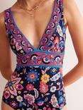 Boden Porto Floral Print V-Neck Swimsuit, Multi