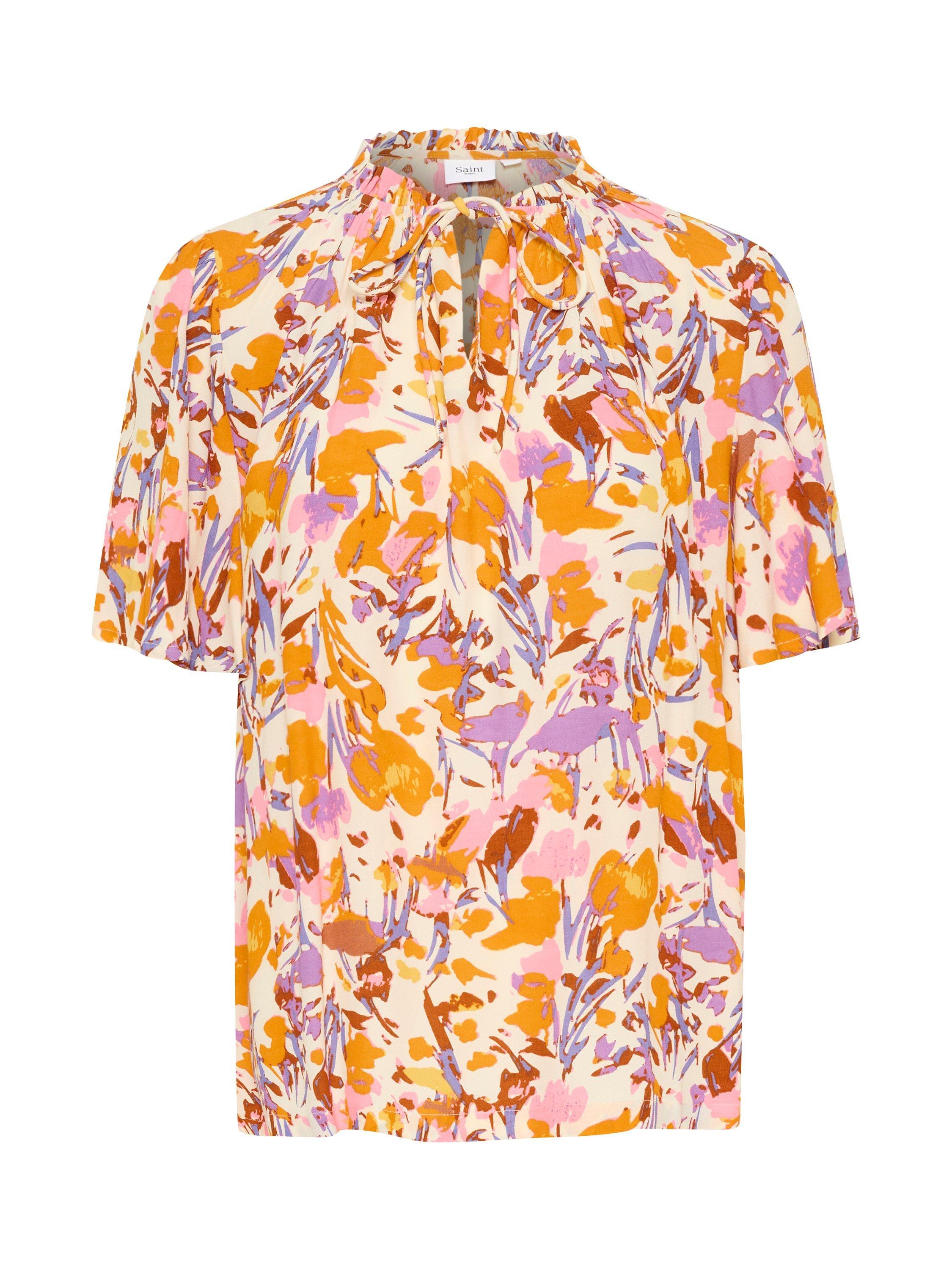 Saint Tropez Eiko Short Sleeve Regular Fit Blouse, Ice Flower Art