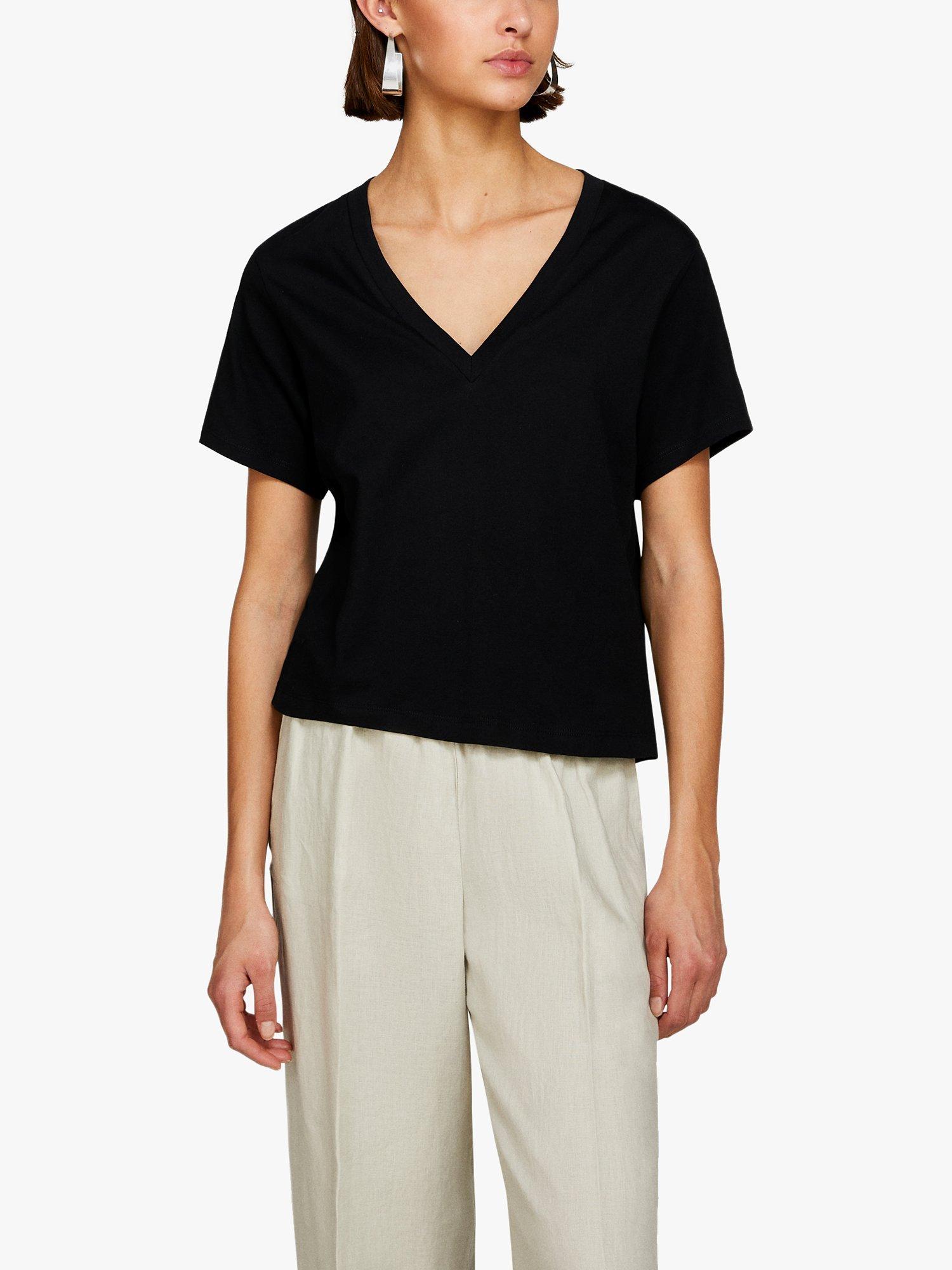 SISLEY Short Sleeve V-Neck T-Shirt, Black