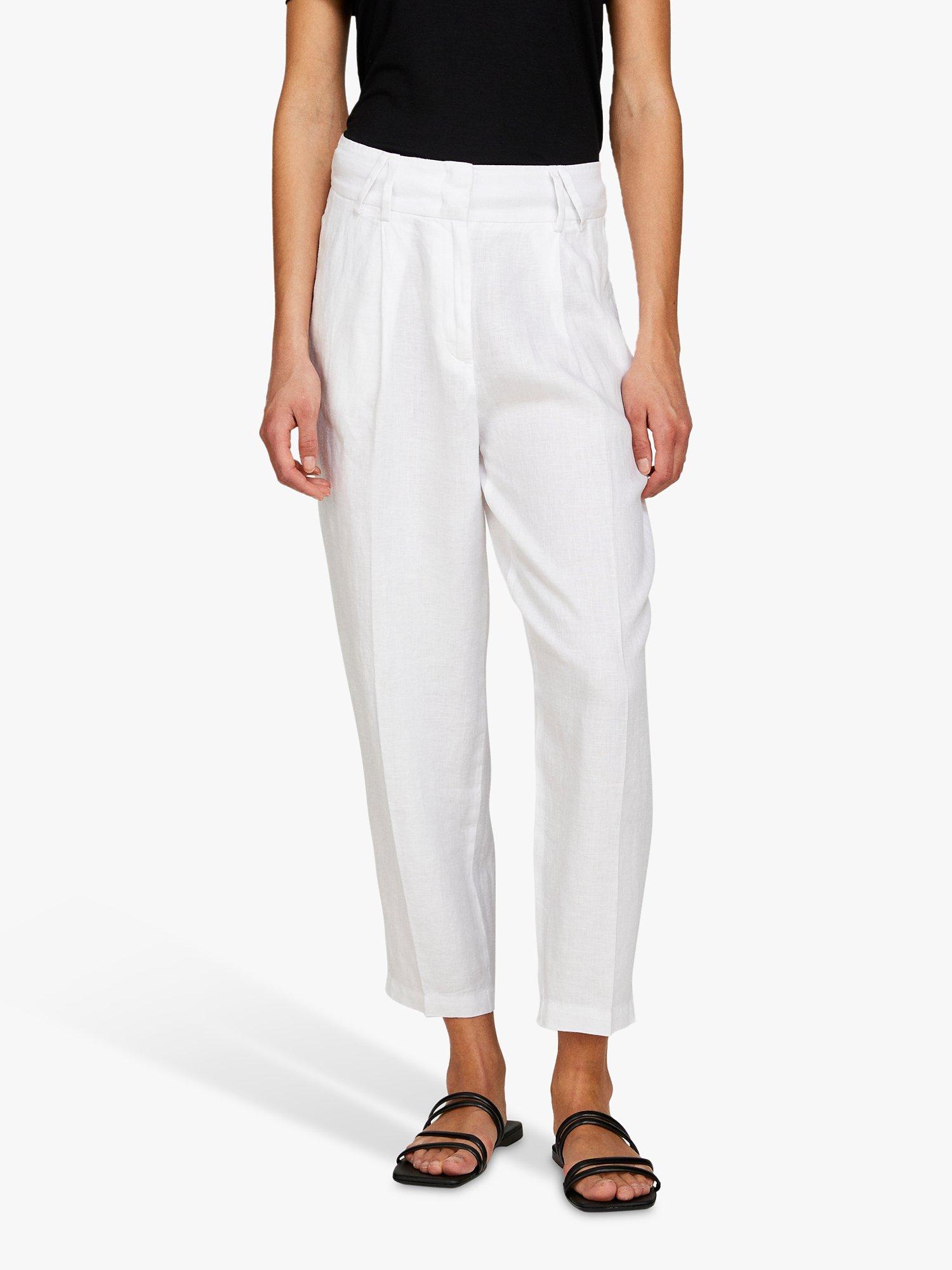 SISLEY Barrel Leg Linen Trousers, White
