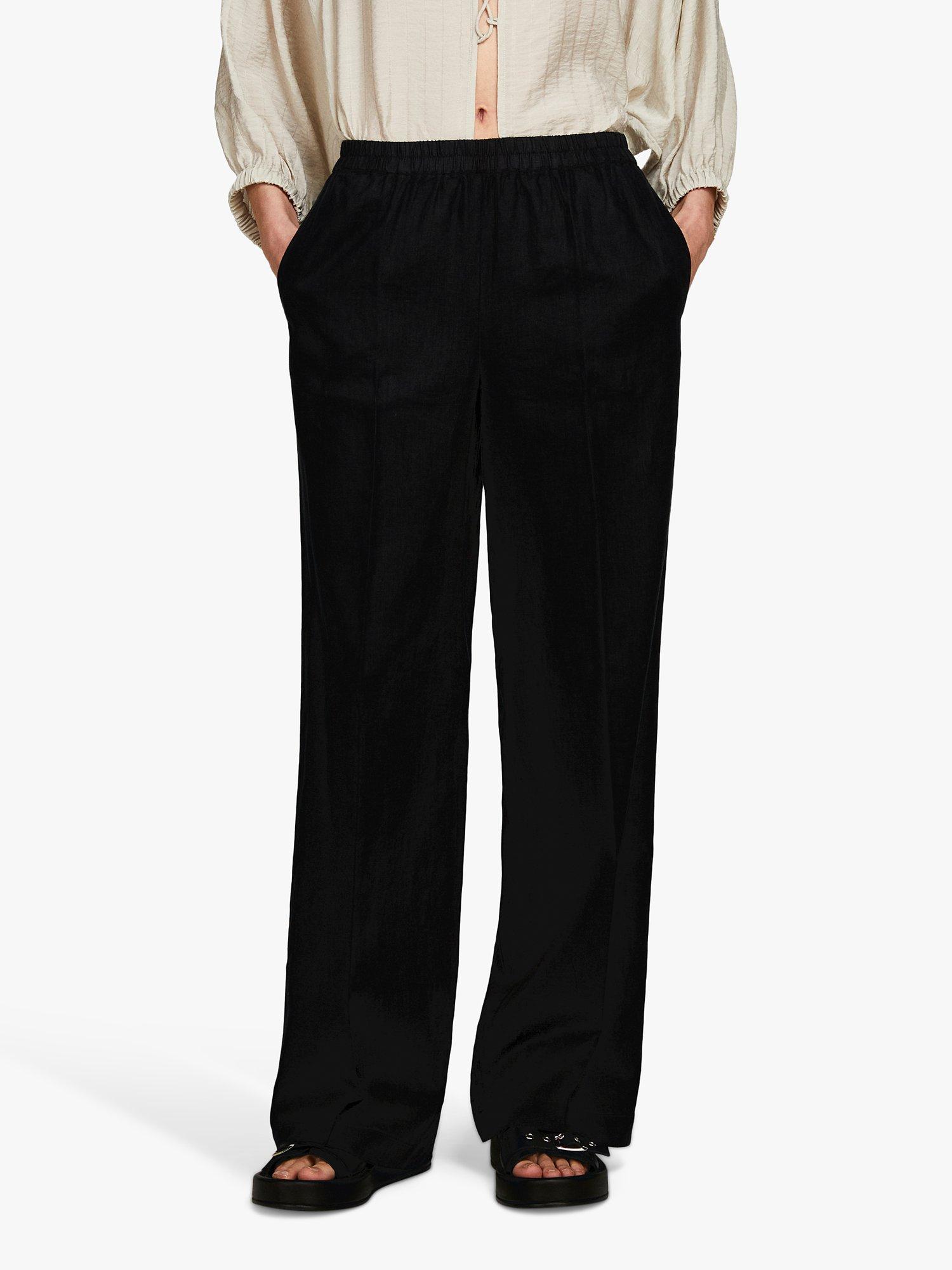 SISLEY Straight Leg Linen Trousers, Black