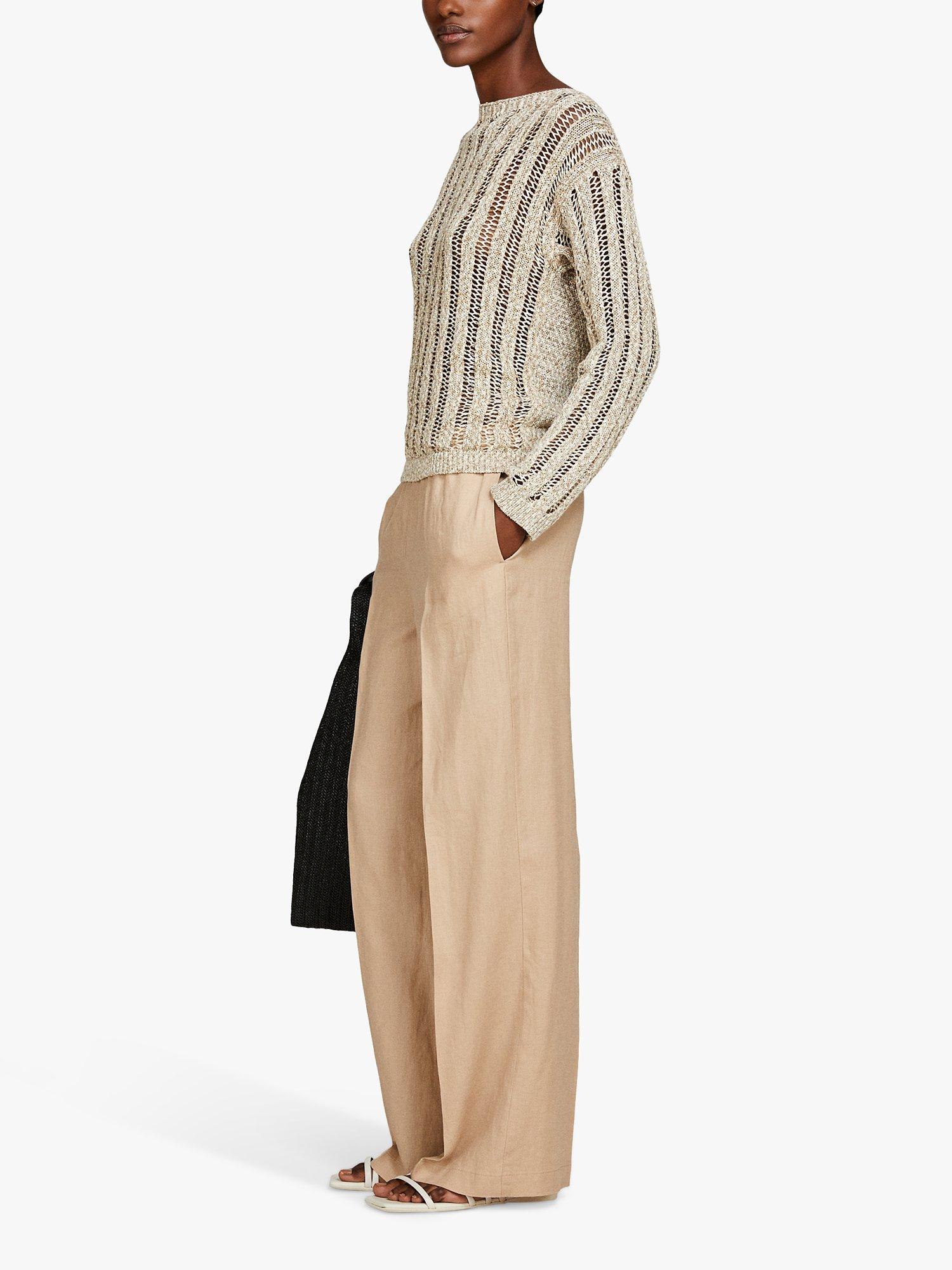 SISLEY Straight Leg Linen Trousers, Camel